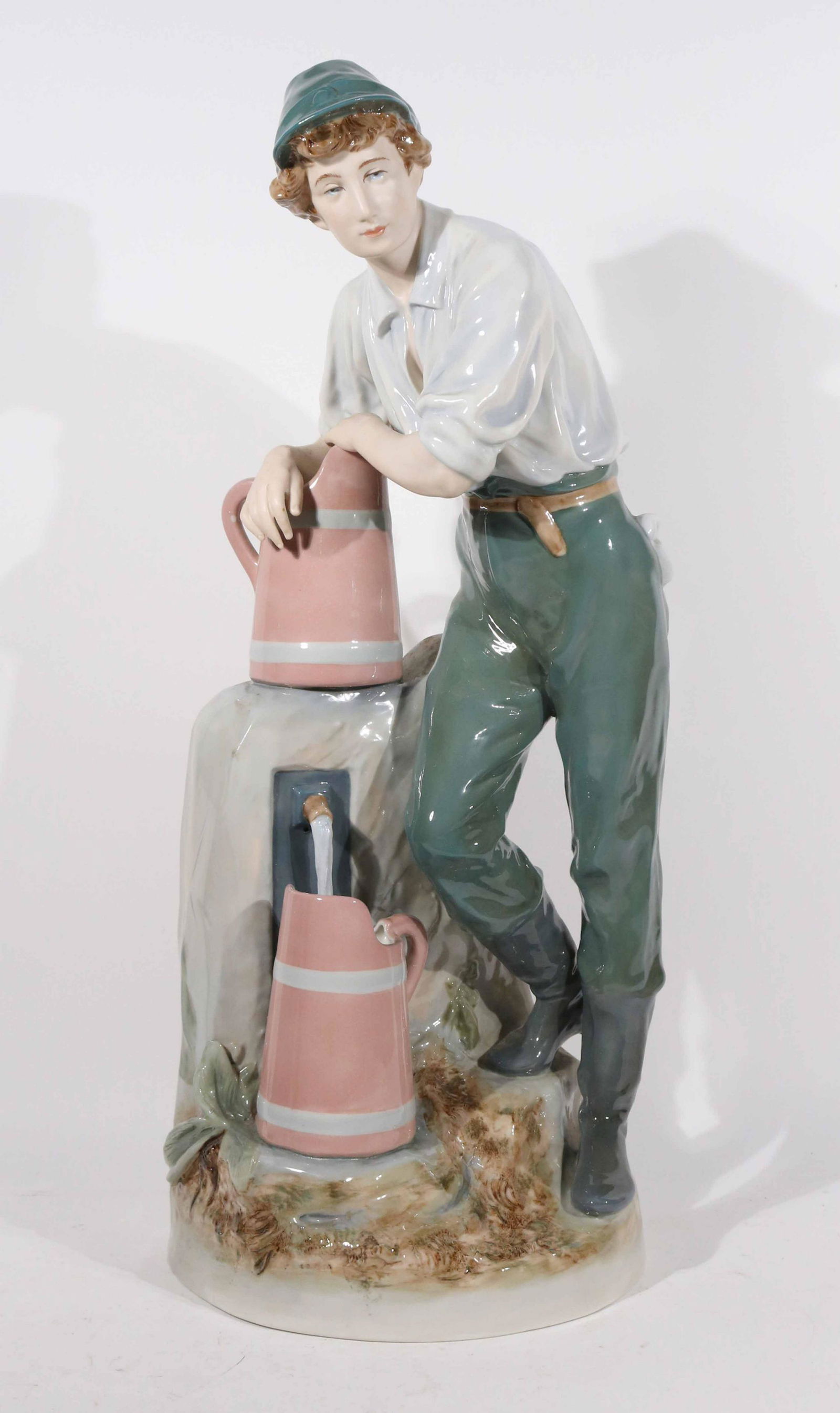 Large Royal Dux Figure of Boy at Fountain (1 of 7)