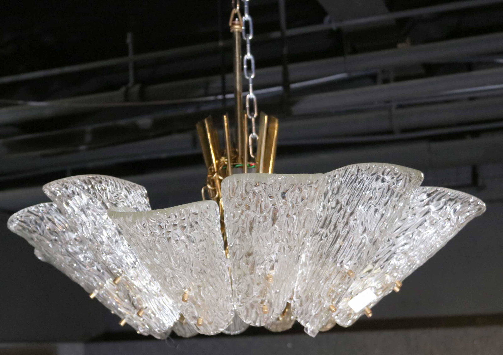 Modern Pressed Glass and Brass Ceiling Fixture (1 of 4)