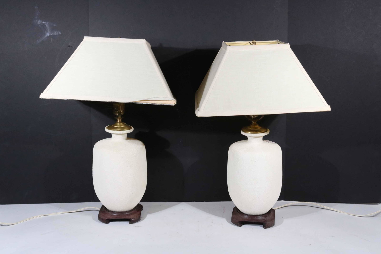 Pair of Textured White Ceramic Table Lamps (1 of 6)