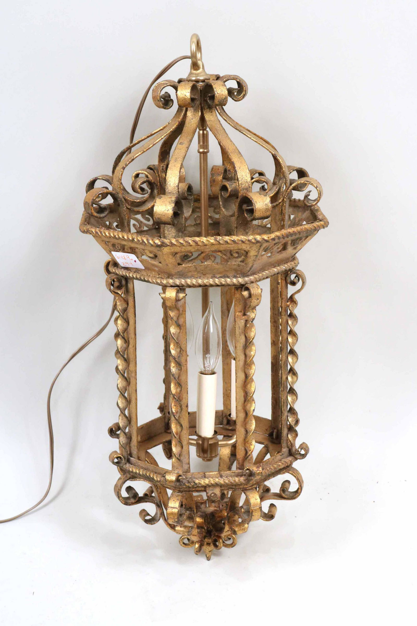 Gold-Painted Wrought-Iron Hanging Lantern (1 of 5)