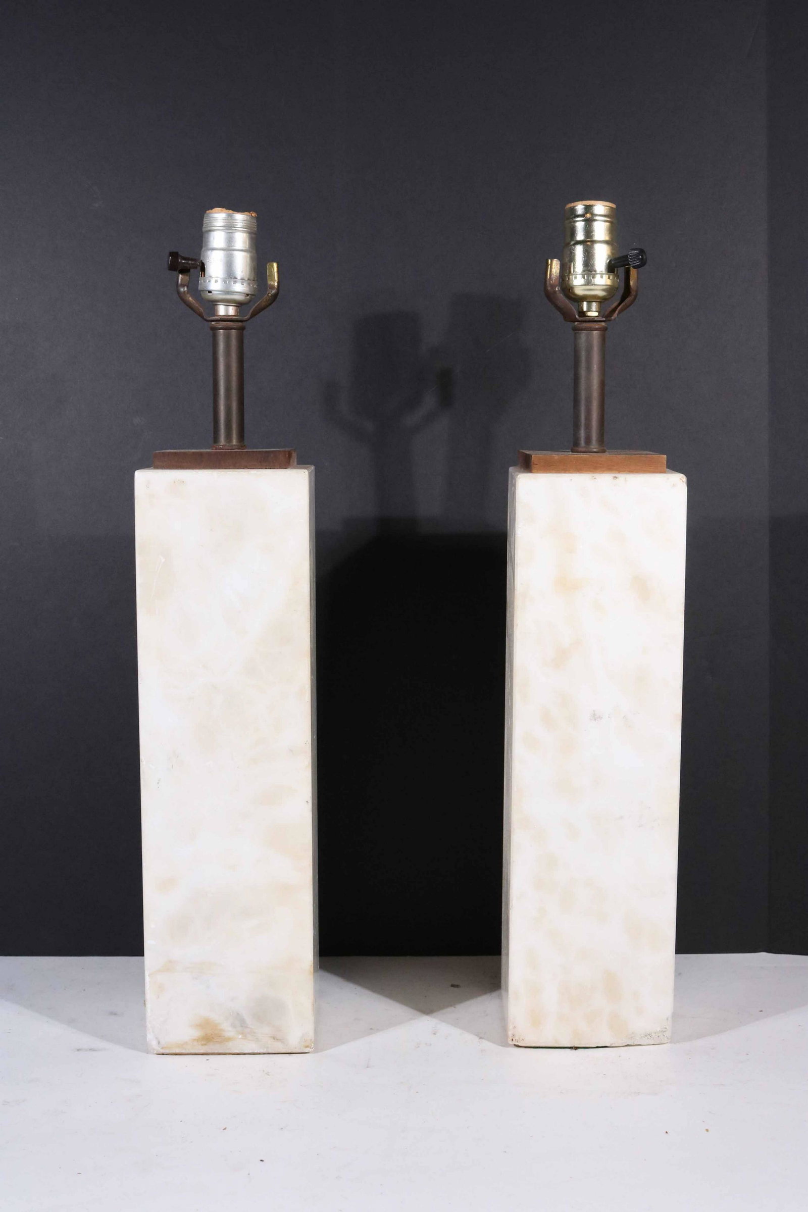 Pair of White Marble Square Table Lamps (1 of 8)