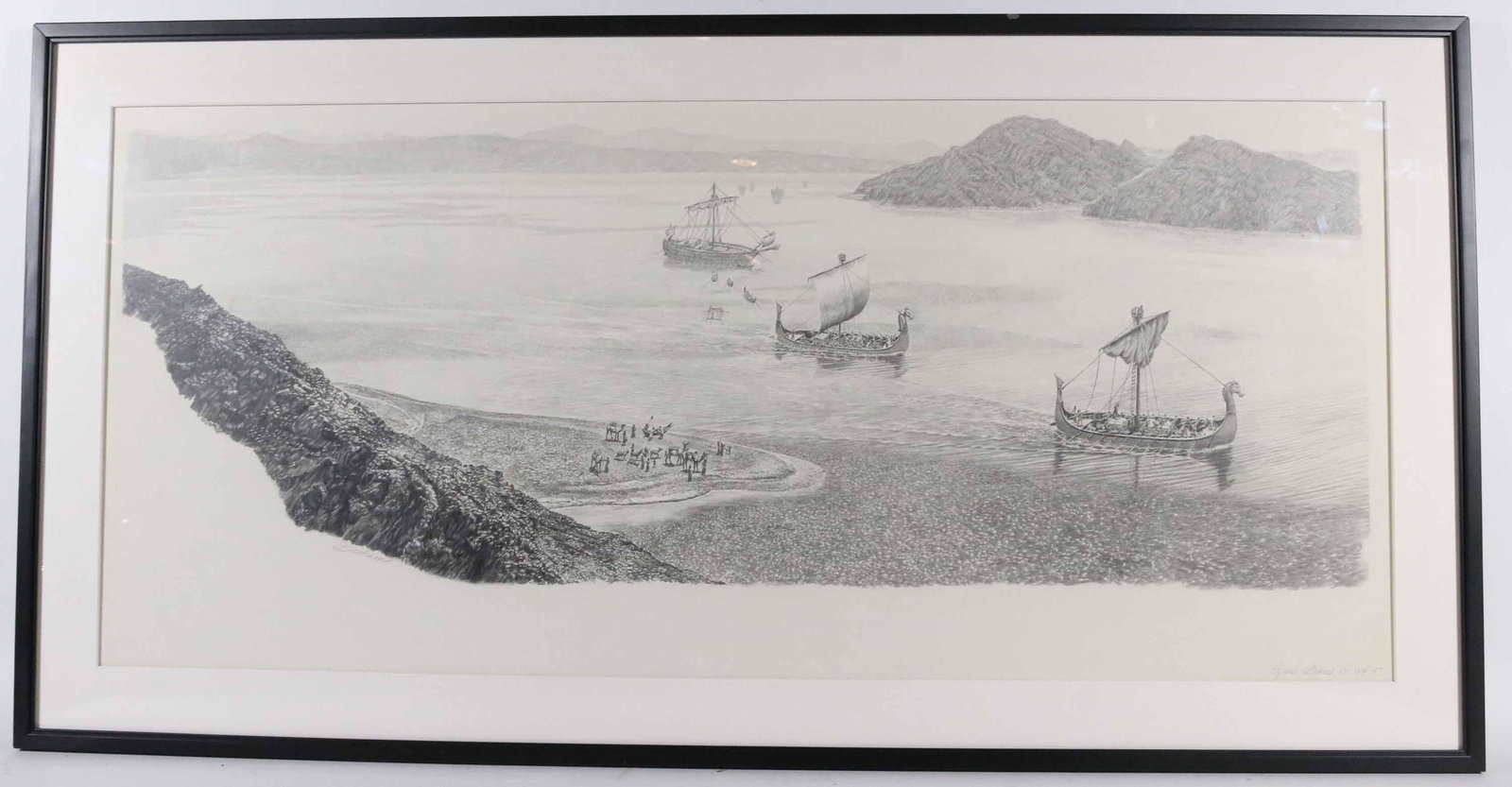 Pencil on Paper, Ships on Ezion-Geber, Beecham: Signed l.l. along edge of drawing, inscribed l.r. "Ezion-Geber p 184-5." Sight sight: 16-3/4"h x 37-3/4"w