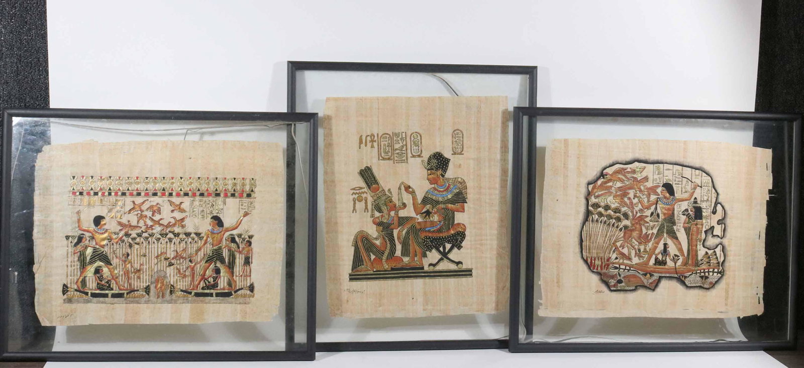 Three Mixed Media on Papyrus of Egyptian Figures (1 of 7)
