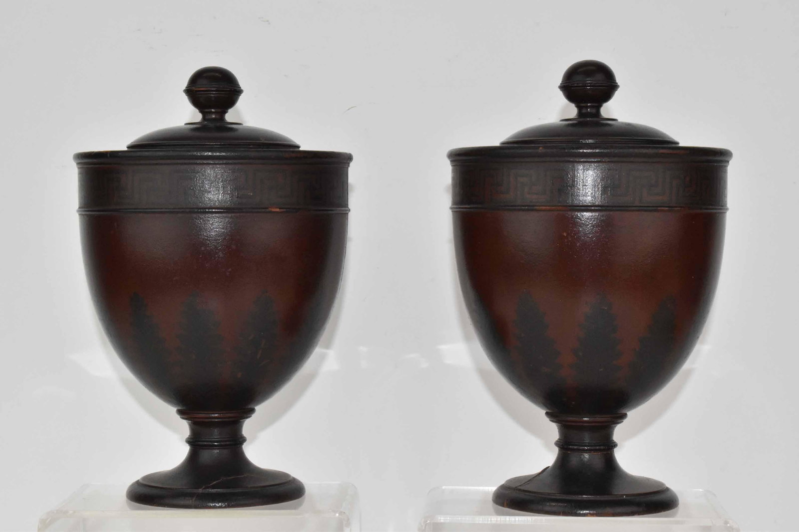 Pair of Decorative Wooden Lidded Urns (1 of 10)