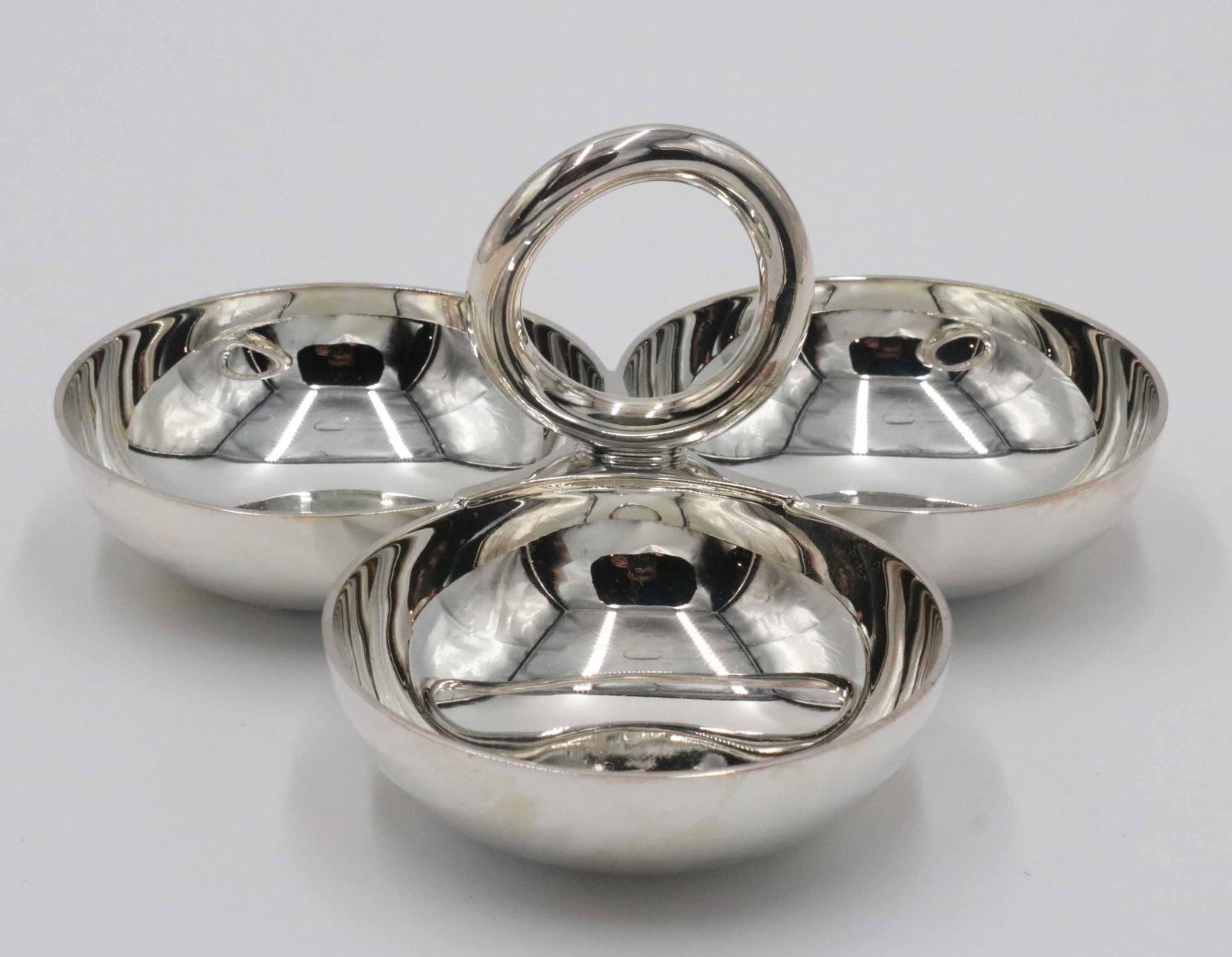 Christofle Three Part Handled Candy Dish: 6"dia. Property from a Short Hills, NJ and San Francisco, CA Private Collection