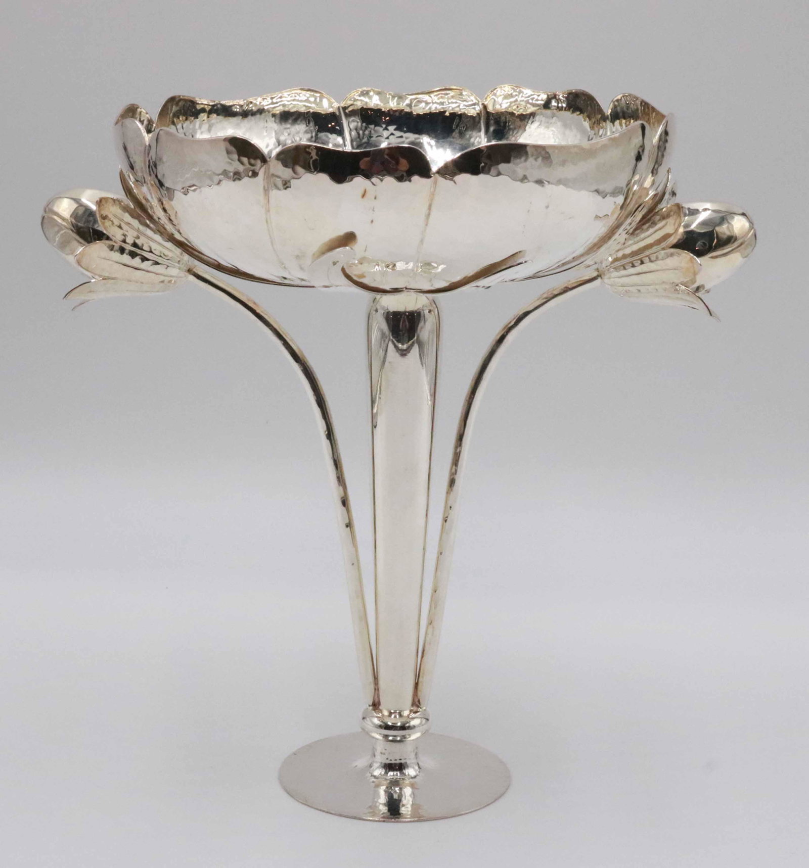 Pampaloni Bichierogra Sterling "Flower" Tazza: Tall footed compote with double flowers. Stamped , 925. Apx, 40 t.o. 9 3/4"h Property from a Short Hills, NJ and San Francisco, CA Private Collection