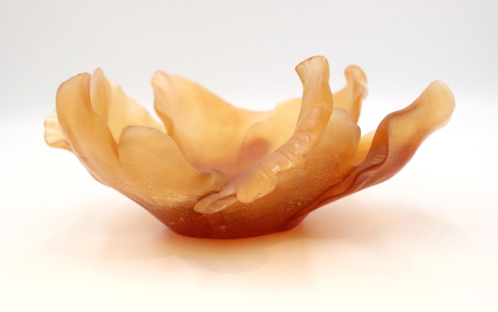 Daum Pate de Verre Amber Tulip Bowl: Signed underside. 4-1/4"h x 14-3/4"dia. Property from a Short Hills, NJ and San Francisco, CA Private Collection
