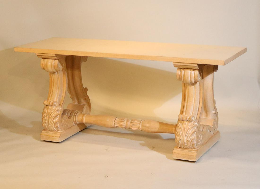 Curved Columnar Base Wood Console Table: 20th C. 32'h x 6'l x 24"d