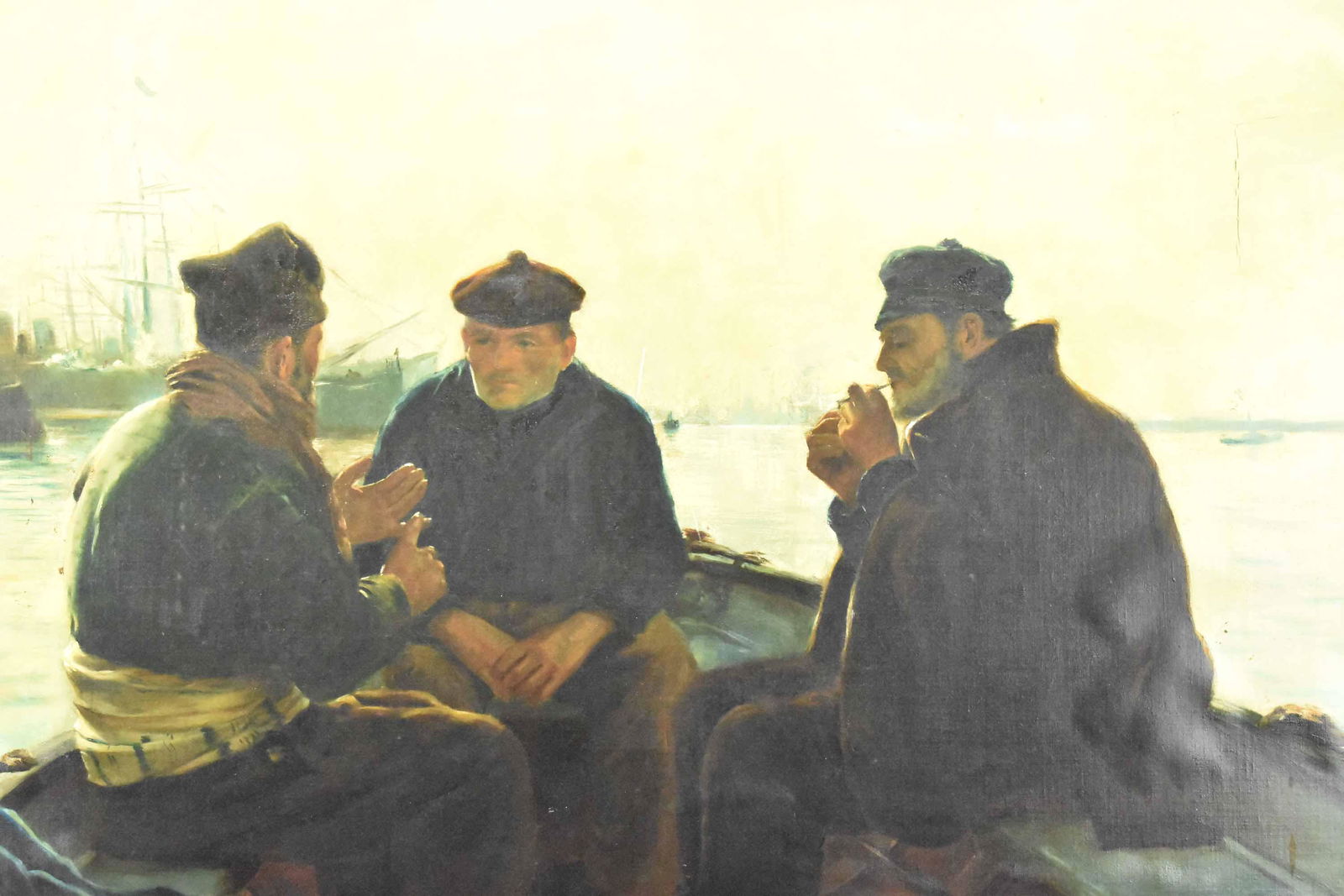 Antique Oil on Canvas Harbor Scene (1 of 8)