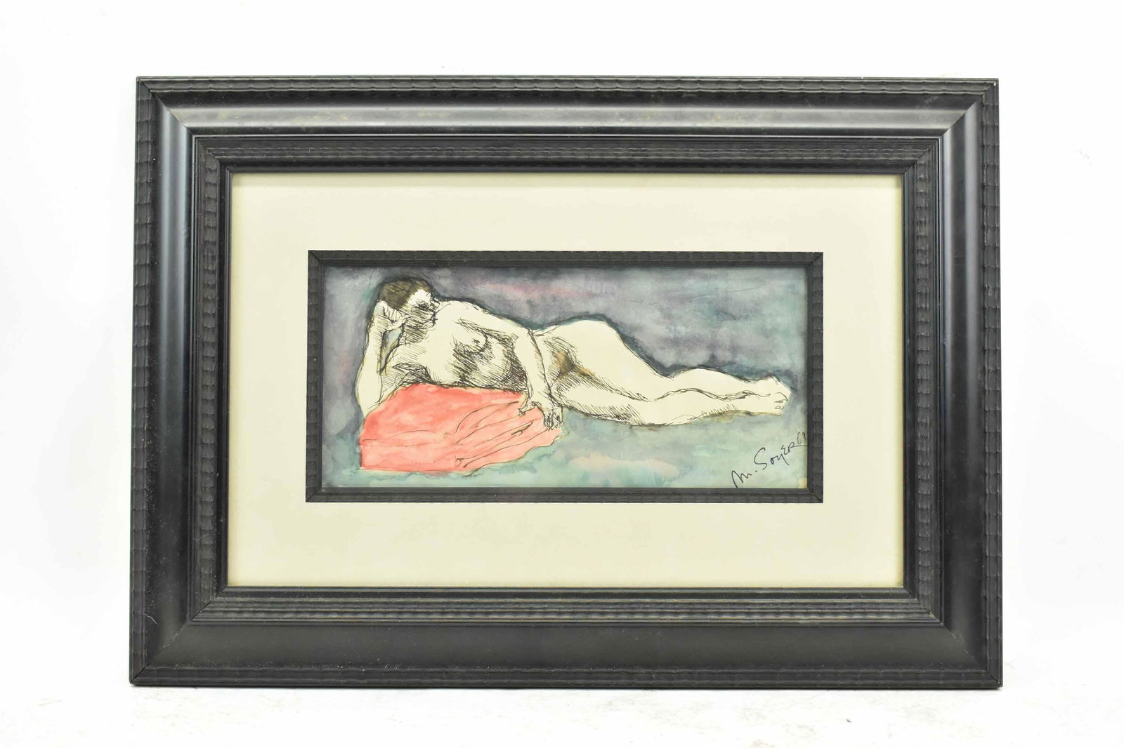 Watercolor, Reclining Nude, Moses Soyer: American (1899-1974) Signed l.r. Attributed to