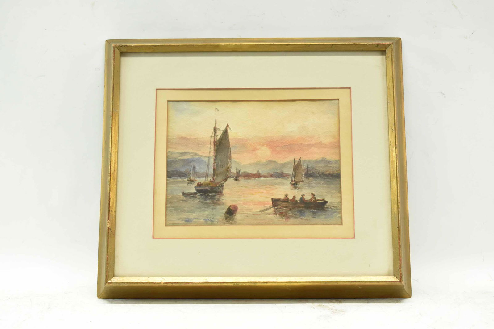 Watercolor on Paper of Boats Near Shore at Sunset (1 of 4)