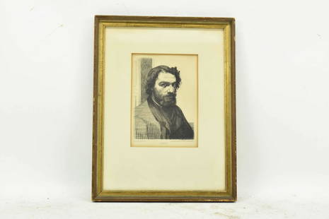 Alfred Cadart's Alphonse Legros Portrait Etching: Alfred Cadart's (French, 1825â€“1875) Alphonse Legros Portrait Etching, from the artist FÃ©lix Bracquemond (French, Paris 1833â€“1914 Sevres); used condition, wear/worn, foxing, not examin