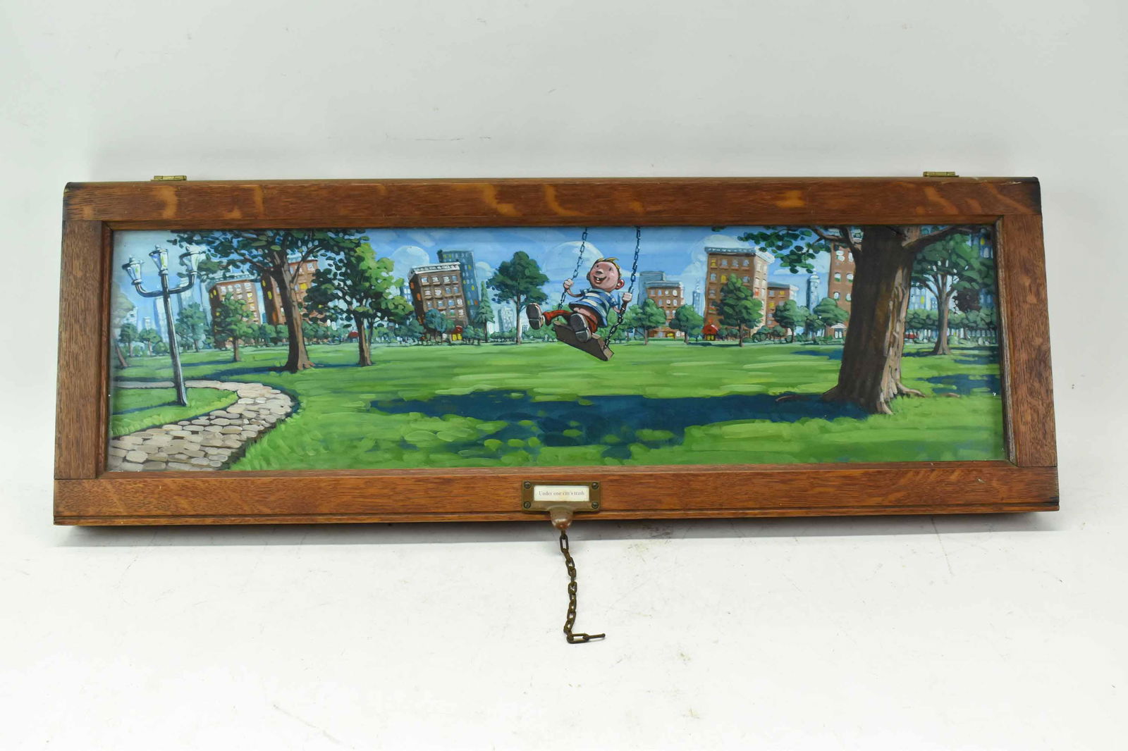 Oak Barrister Bookcase Glass Door Panel Painting (1 of 10)