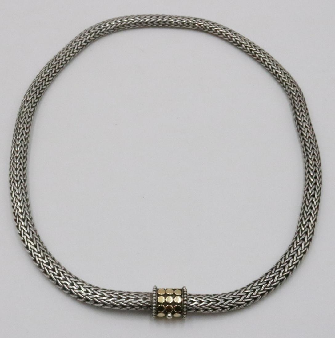 John Hardy Sterling Silver Wheat Chain Necklace: Stamped JH 925, barrel clasp set with gold dot pattern, 18-1/4"l.