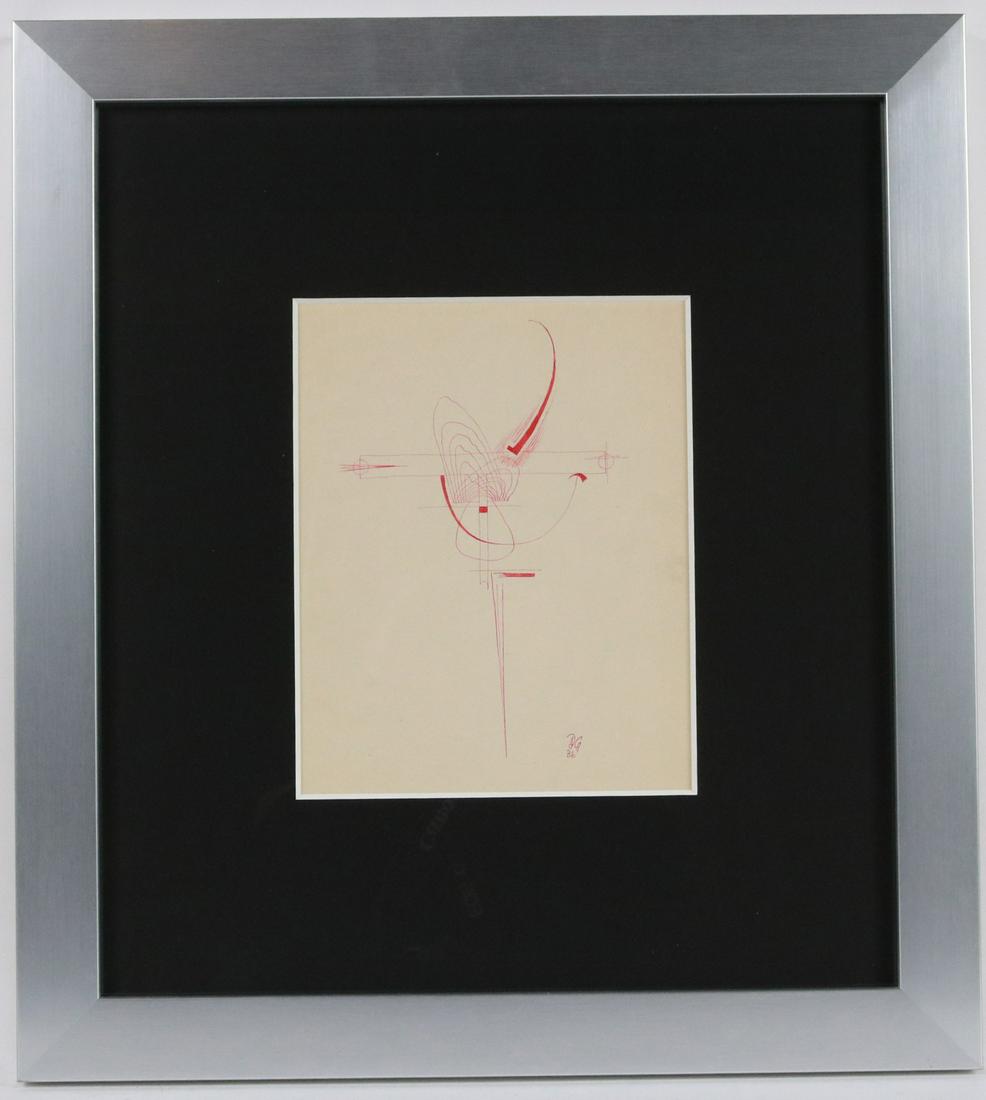 Dwinell Grant, Ink on Paper, Abstract: (1912-1991) initialed D.G. and dated 1936, verso also marked Dwinell Grant and dated 1936. Sight size: 9-1/2"h x 7-1/2"w Overall: 20-3/4"h x 19"w
