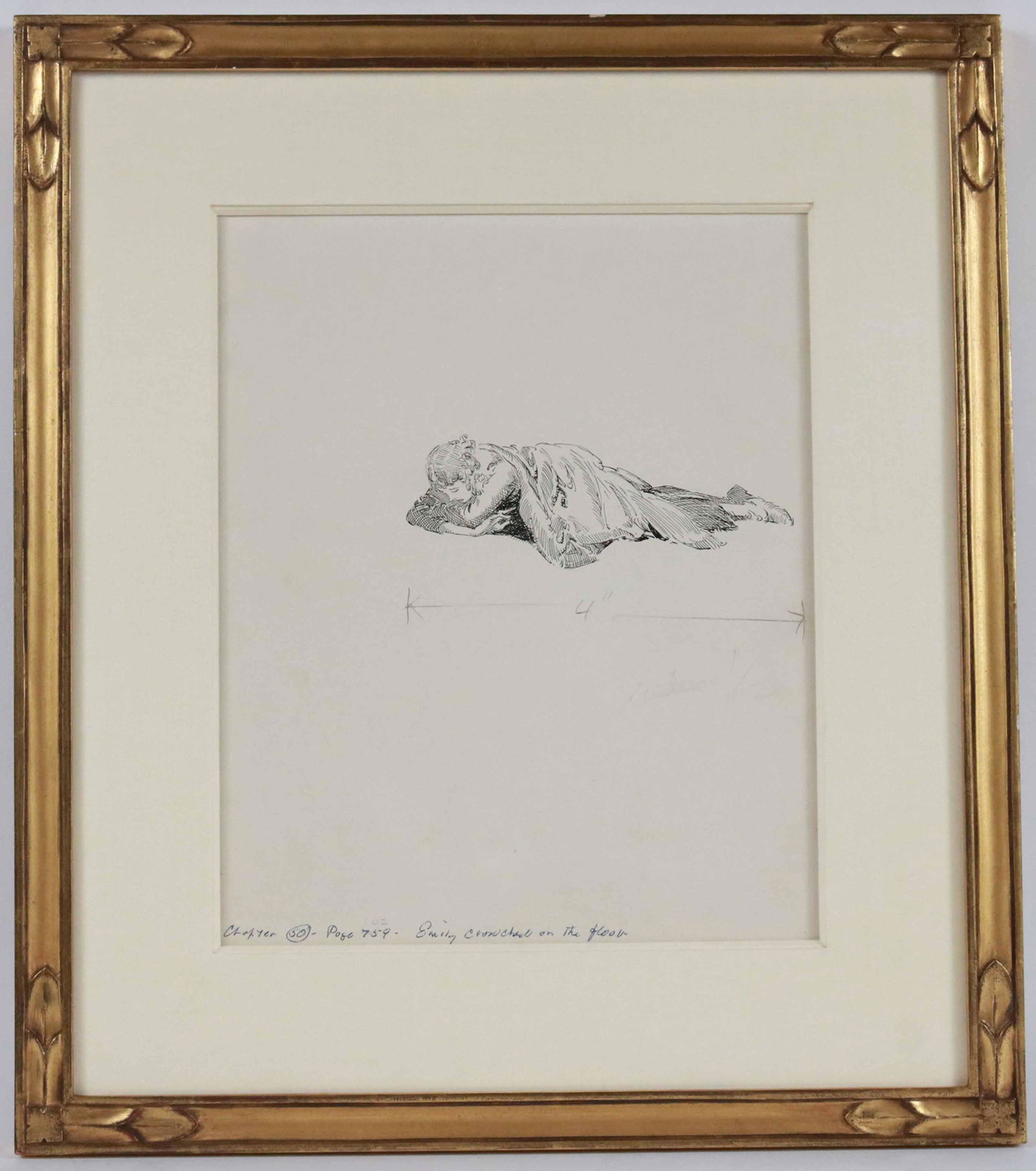 Everett Shinn, Ink on Paper, David Copperfield: (American, 1873-1953) "David Copperfield, Chapter 50, Mr. Peggotty's Dream True," 1948. This is an original drawing for Charles Dicken's well known book "David Copperfield: Frame Stamped "Lowy" Sight