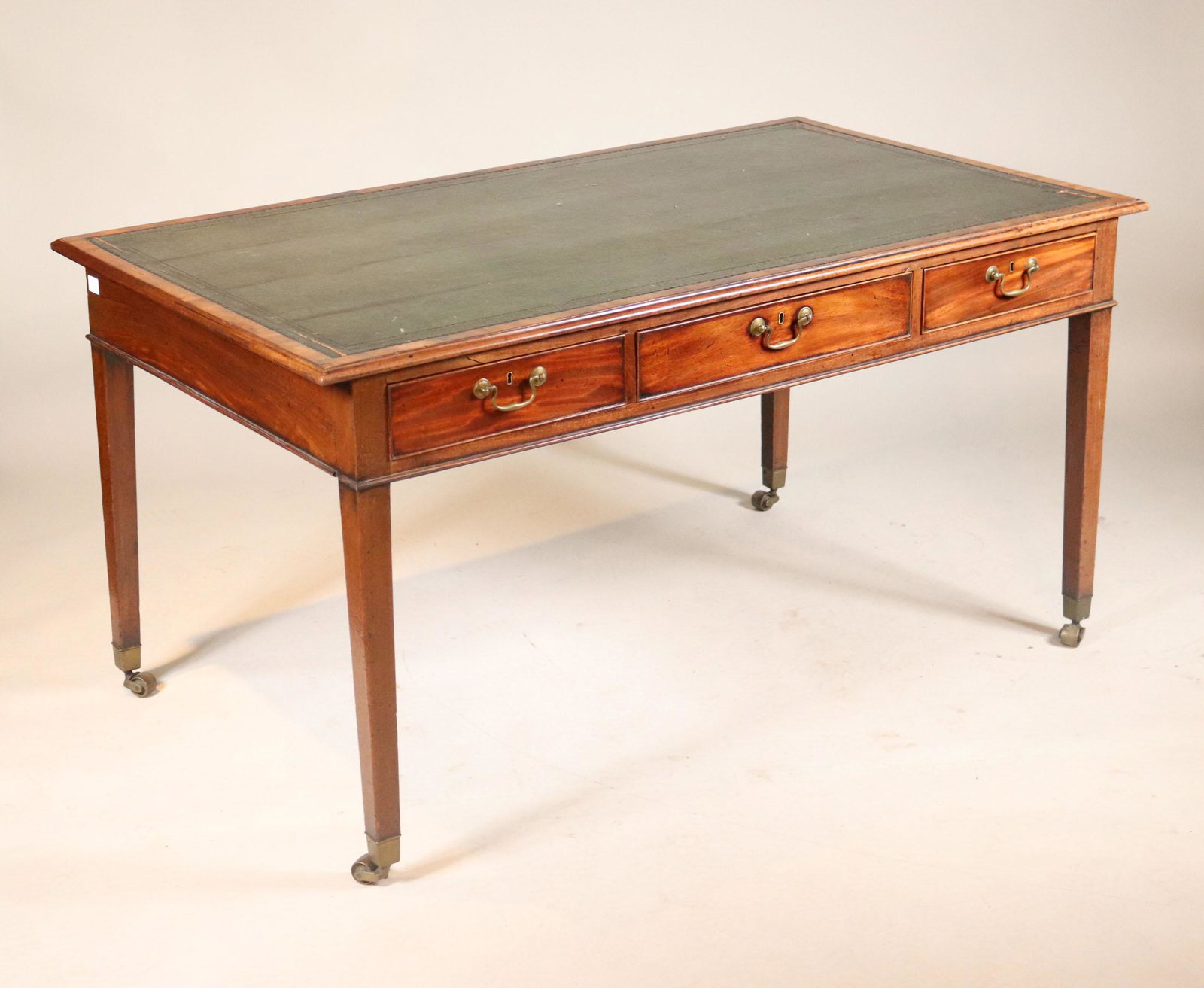 George III Mahogany Partner's Writing Table Desk: English, 18th C. 31-1/2"h x 5'w x 35"d Provenance: Property from the Estate of Robert K. Johnson of Maine and South Carolina