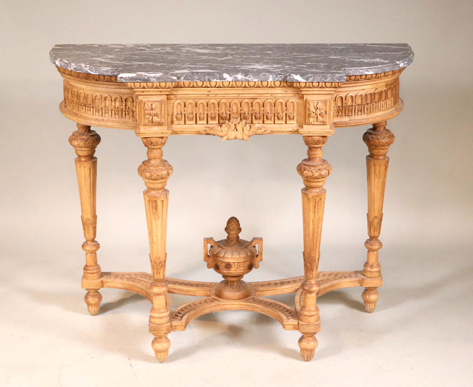 Louis XVI Style Marble Top Beechwood Pier Table: 19th/20th C. Repairs, cracks. 39"h x 47"w x 18-1/2"d
