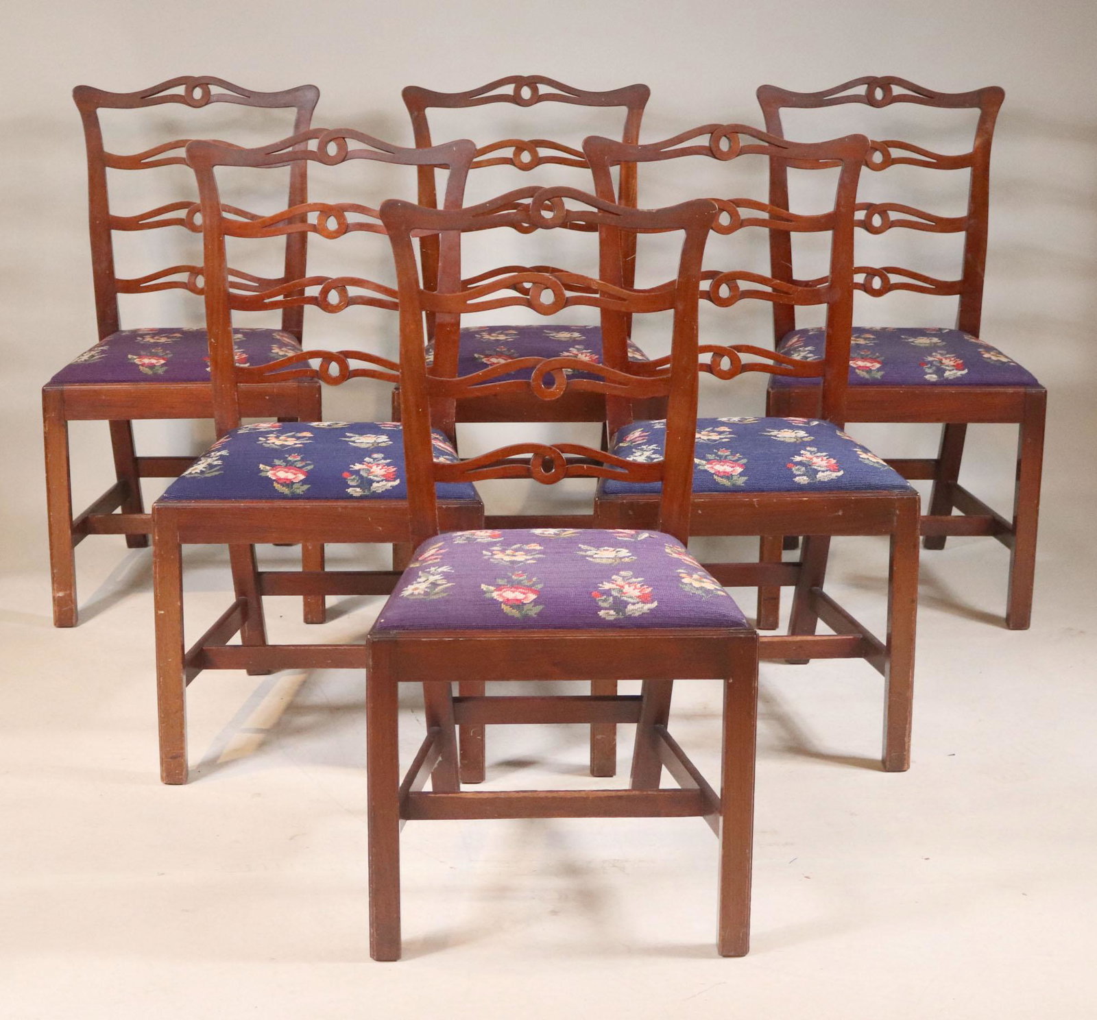 Six Chippendale Style Ribbon Back Side Chairs: 20th C. 37"h x 17-1/2"w x 16"d