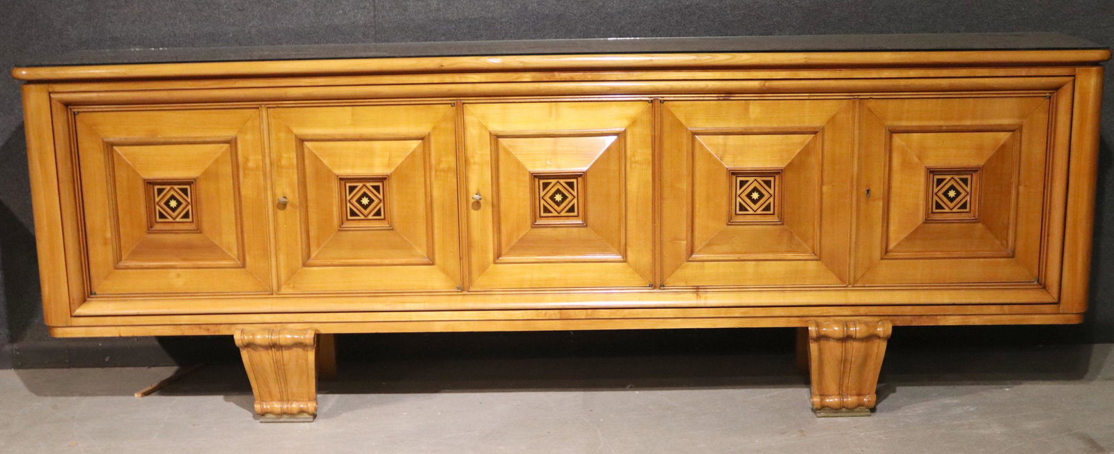 Biedermeier Style Inlaid Fruitwood Sideboard: 20th C. 37-3/4"h x 9'2"w x 20-1/2"d