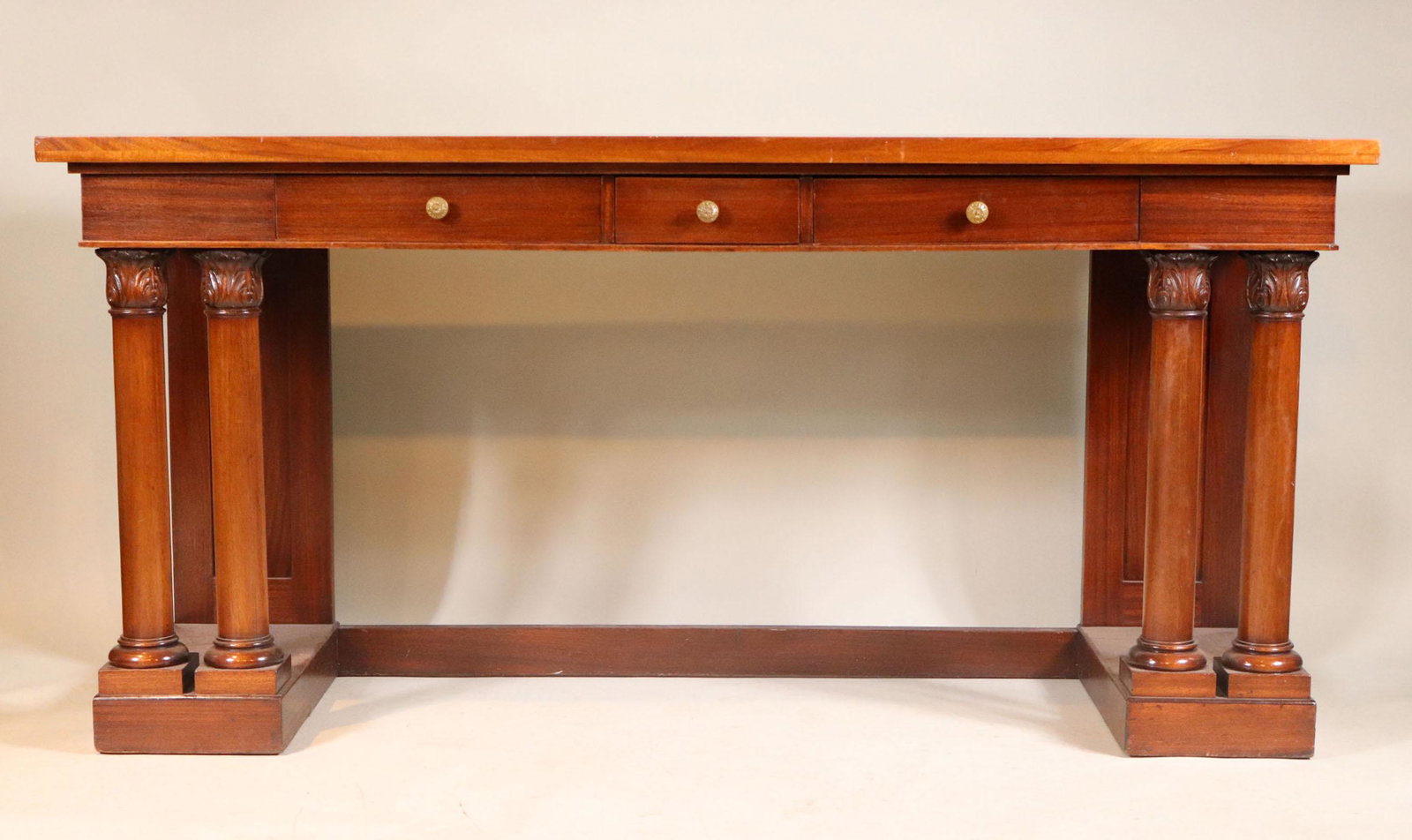 George III Style Mahogany Sideboard Table: English Taste, 20th C. Lacking superstructure. 36-1/2"h x 6'4"w x 25"d