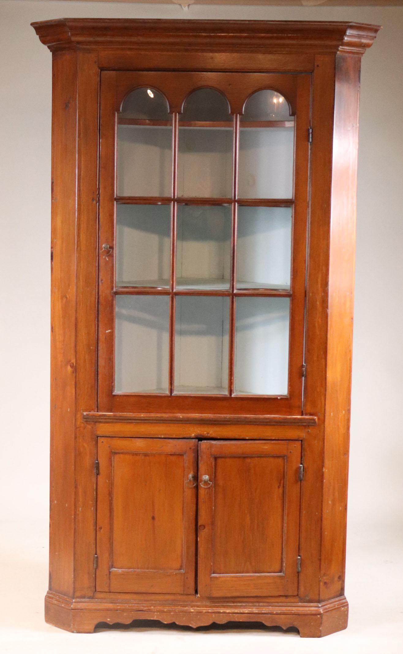 Chippendale Cherrywood Corner Cupboard: 18th/19th C. 7'h x 43"w