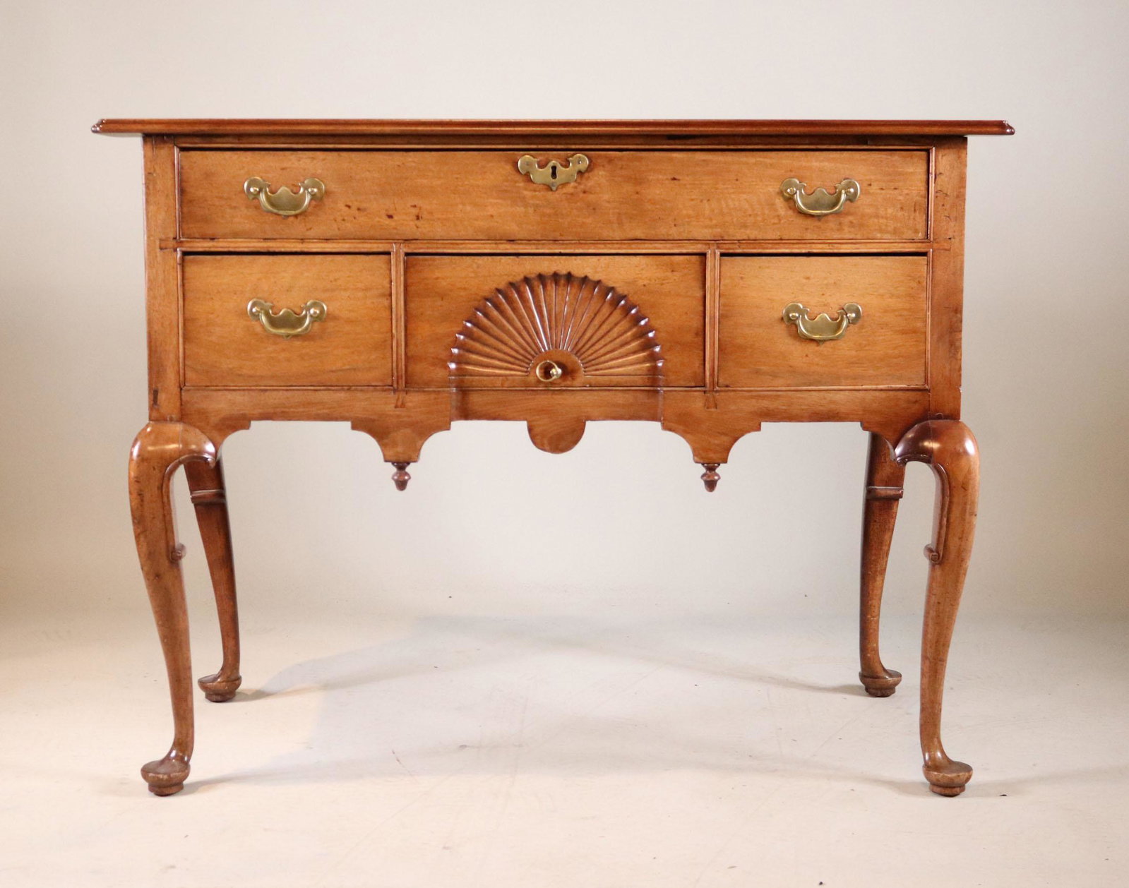 Queen Anne Carved Maple Highboy Base: New England, c. 1750, top of later date. 37"h x 4'w x 24"d