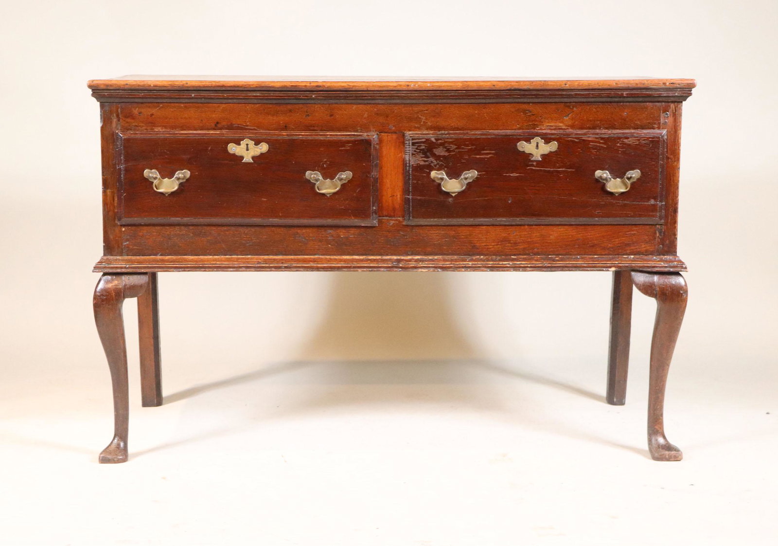 George I Oak Welsh Dresser Base: English. 32-1/2"h x 4'2"w x 21-1/2"d Provenance: Property from the Estate of Robert K. Johnson of Maine and South Carolina