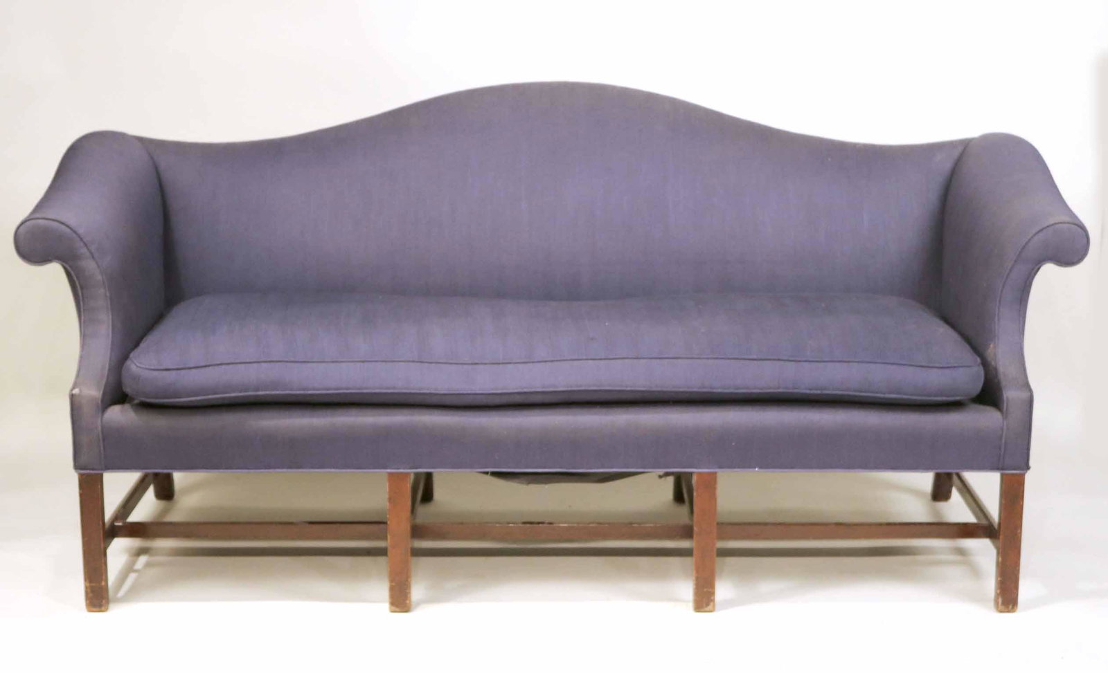 George III Style Mahogany Camelback Sofa: 37"h x 6'8"w x 28"d