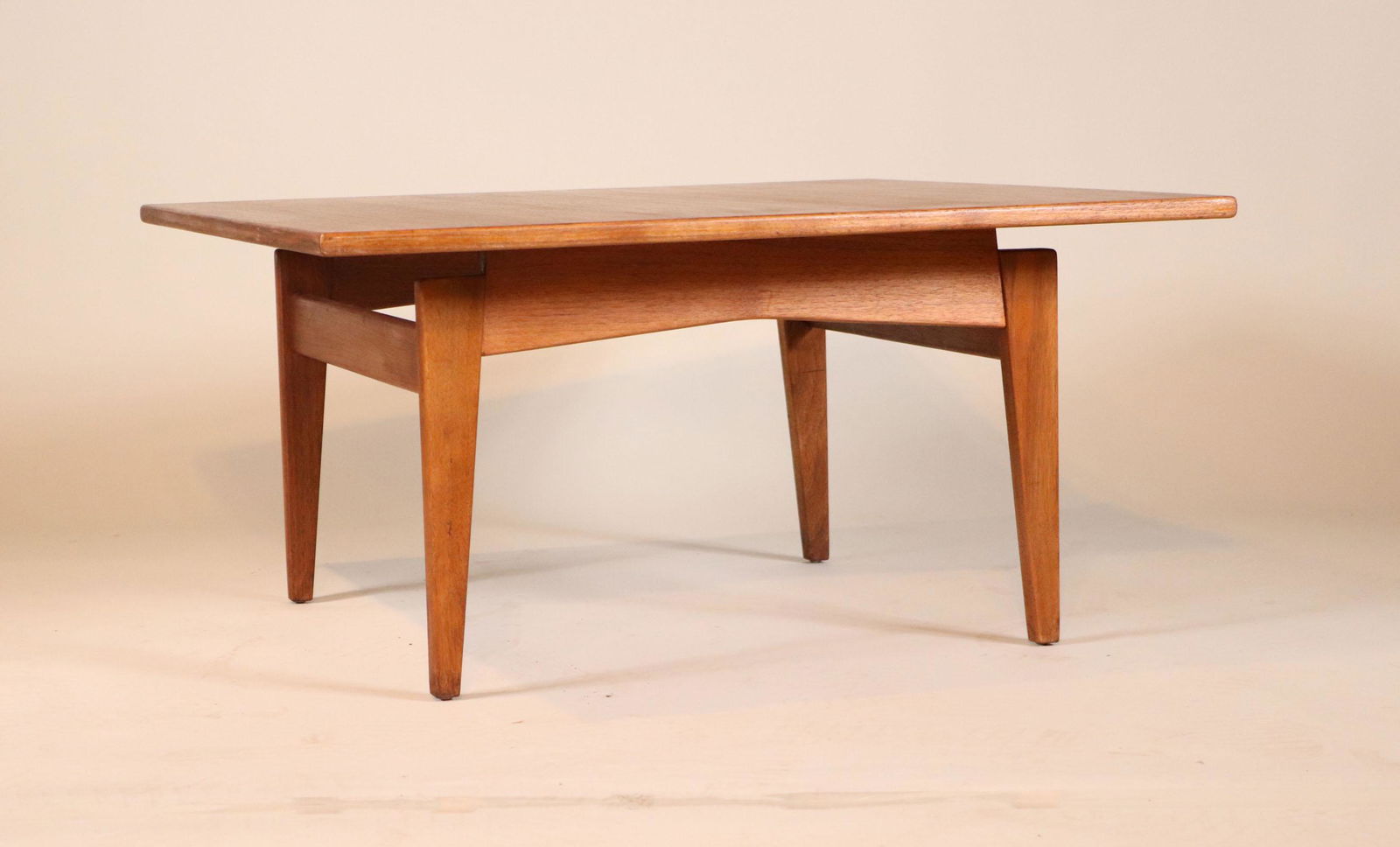 Jens Risom Design Walnut Low Table: with Floating Top. Labeled underside. 17"h x 32"w x 32"d