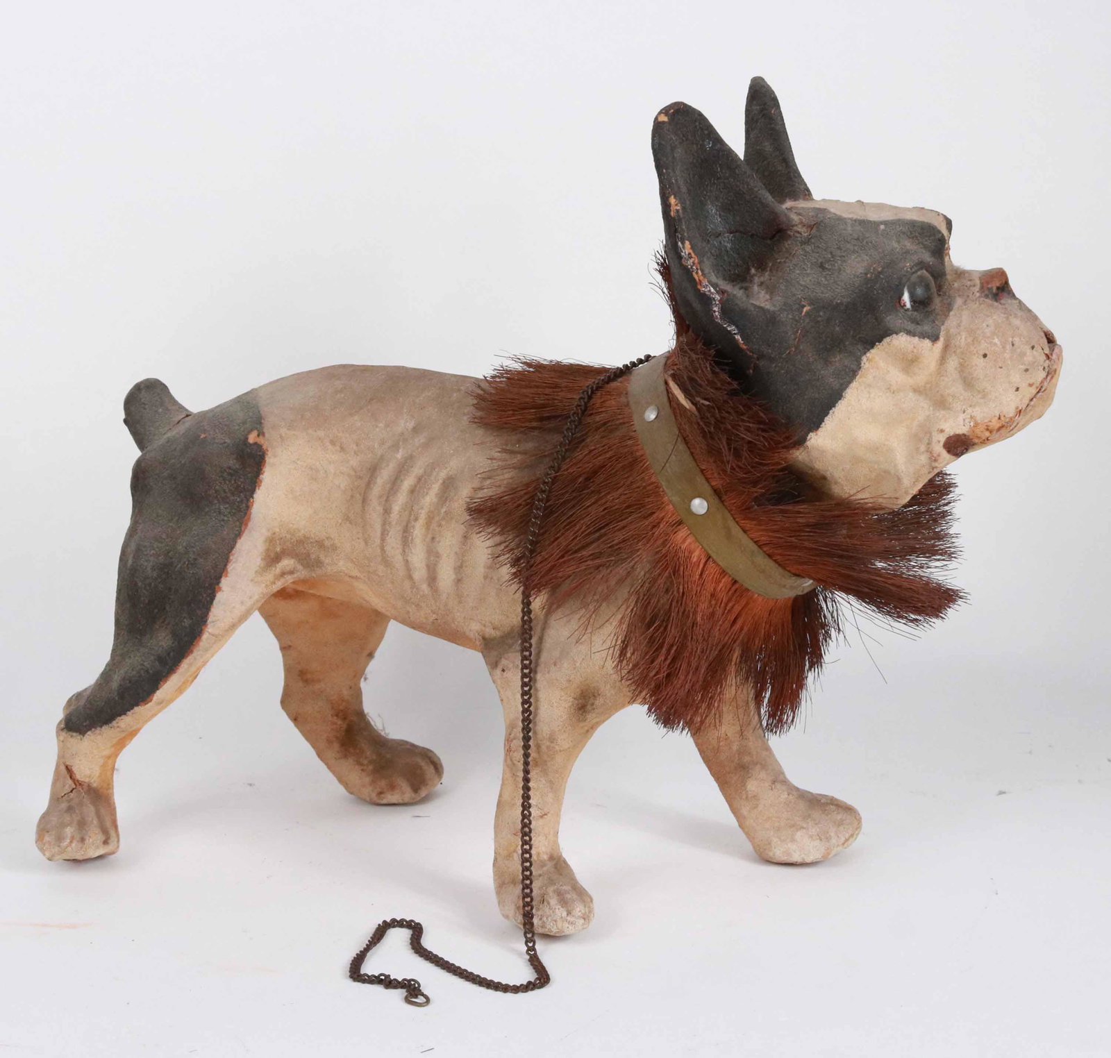 Papier-Mache Nodding Head French Bull Terrier: Probably American, 19th C. 14-1/4"h x 7"w x 16"l Provenance: Property from the Siegmund Collection of Folk Art, New York, New York Additional works from Siegmund Collection will be available at Christ