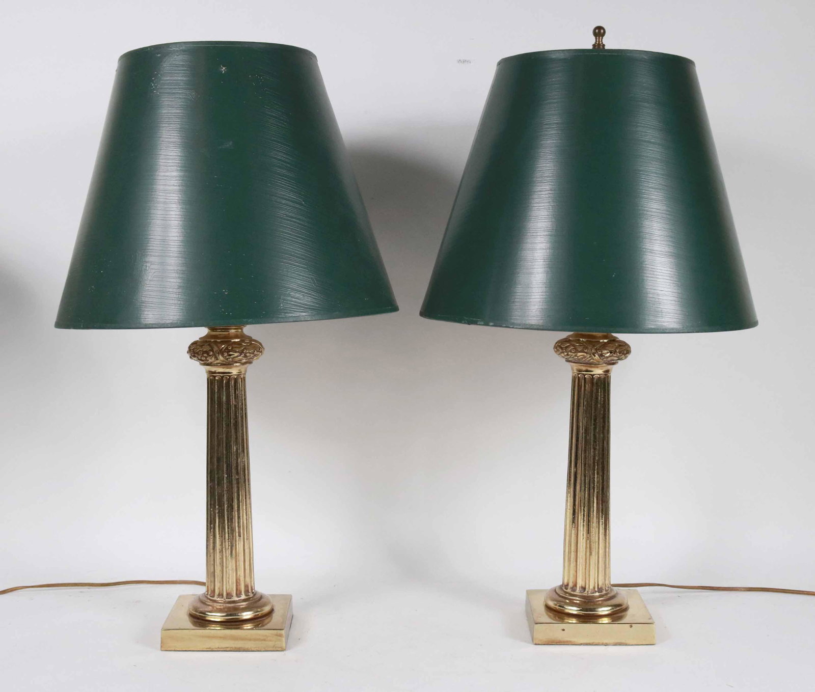 Pair of Brass Columnar-Form Table Lamps: 20th C. Some wear. 23-1/2"h Provenance: Property from the Estate of Robert K. Johnson of Maine and South Carolina