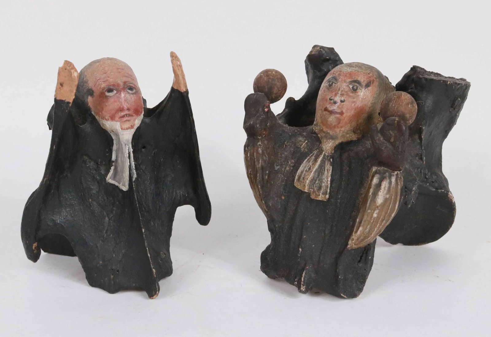 Two Polychrome-Painted Preacher Vertebrae: American or English, 19th C. From: 4-1/2"h to 5"h Provenance: One from Ellen Katona and Bob Lutz, Maine Antique Merchants The other from Pine Cone Antiques, Haverhill, New Hampshire Property from the 