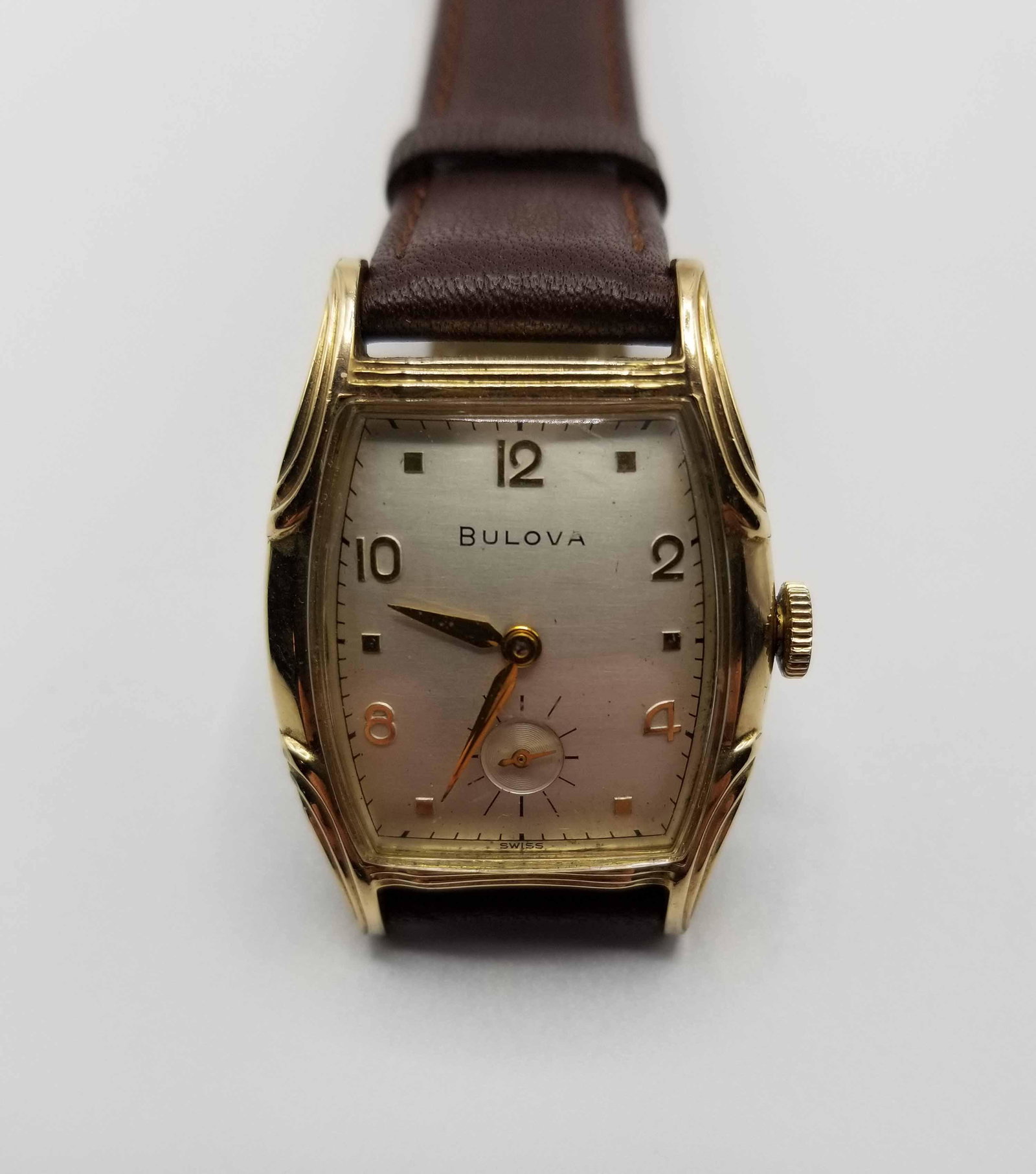 Vintage Bulova Art Deco Mechanical Dress Watch: Vintage Bulova Art Deco Mechanical hand winding, Gold filled Dress Watch in good condition. Currently running but has not been tested in any manner and is sold "As-is" Comes on aftermarket brown leath