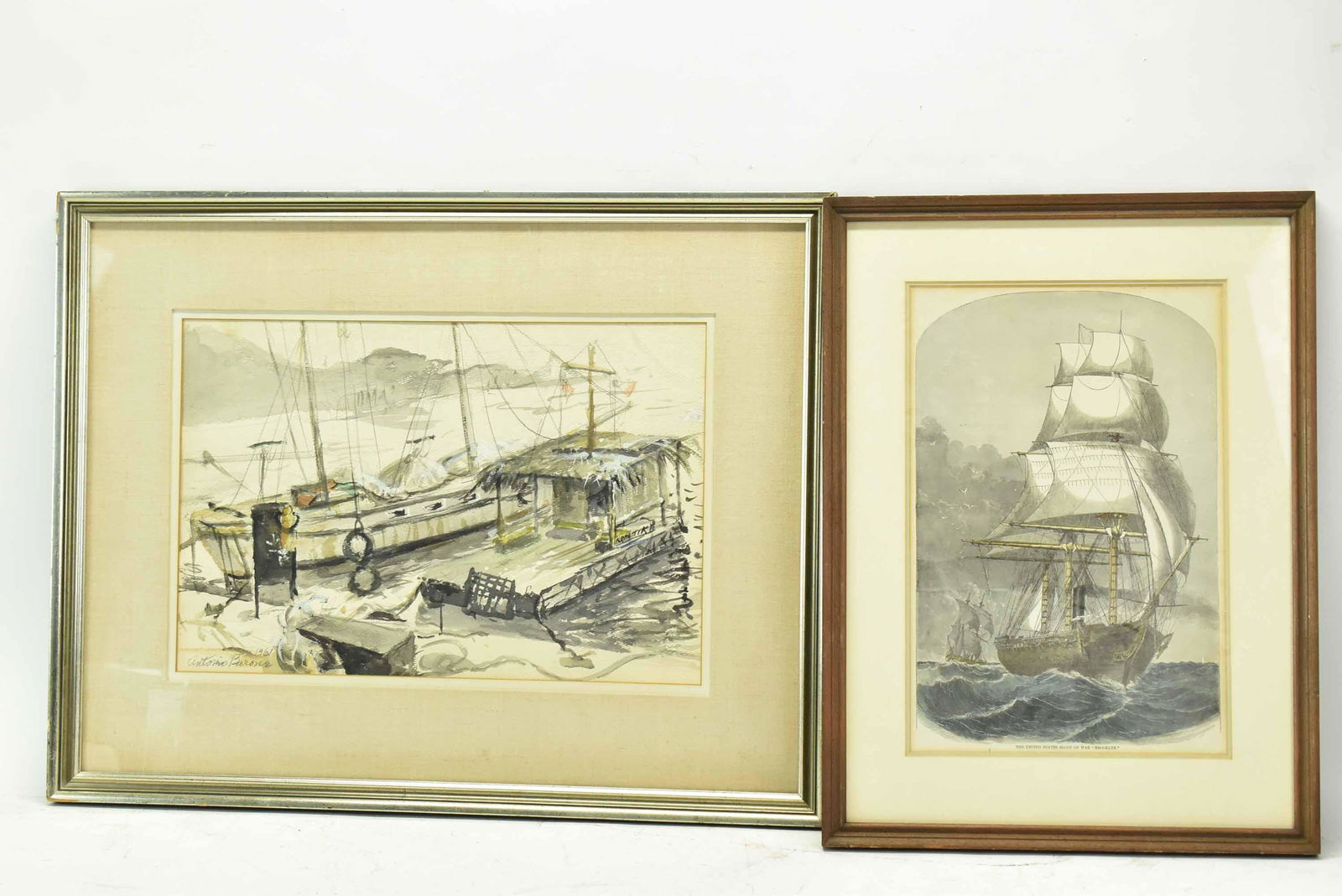 Water Color on Paper of Docked Ships (1 of 6)