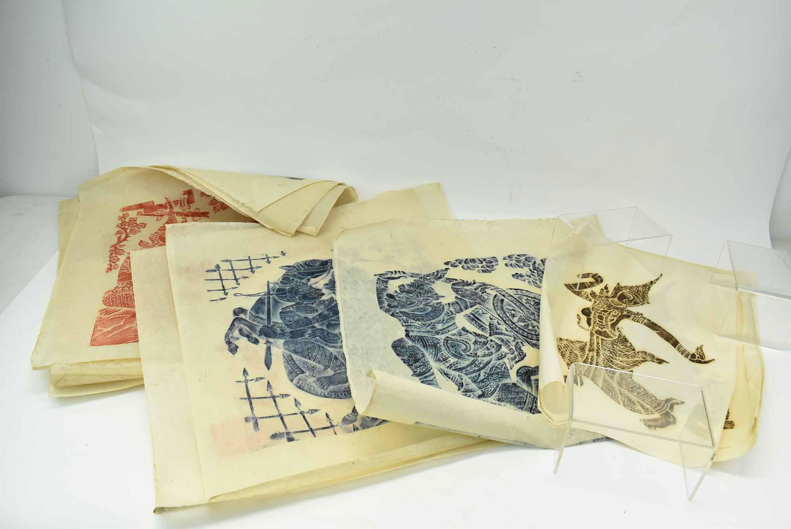 Group of 13 Assorted Colored Thai Rubbings (1 of 7)