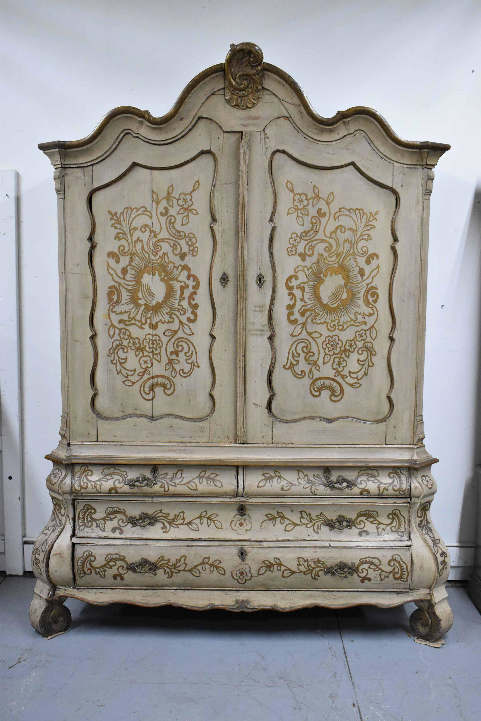 Antique Dutch Bombe Polychrome Linen Press (1 of 14)