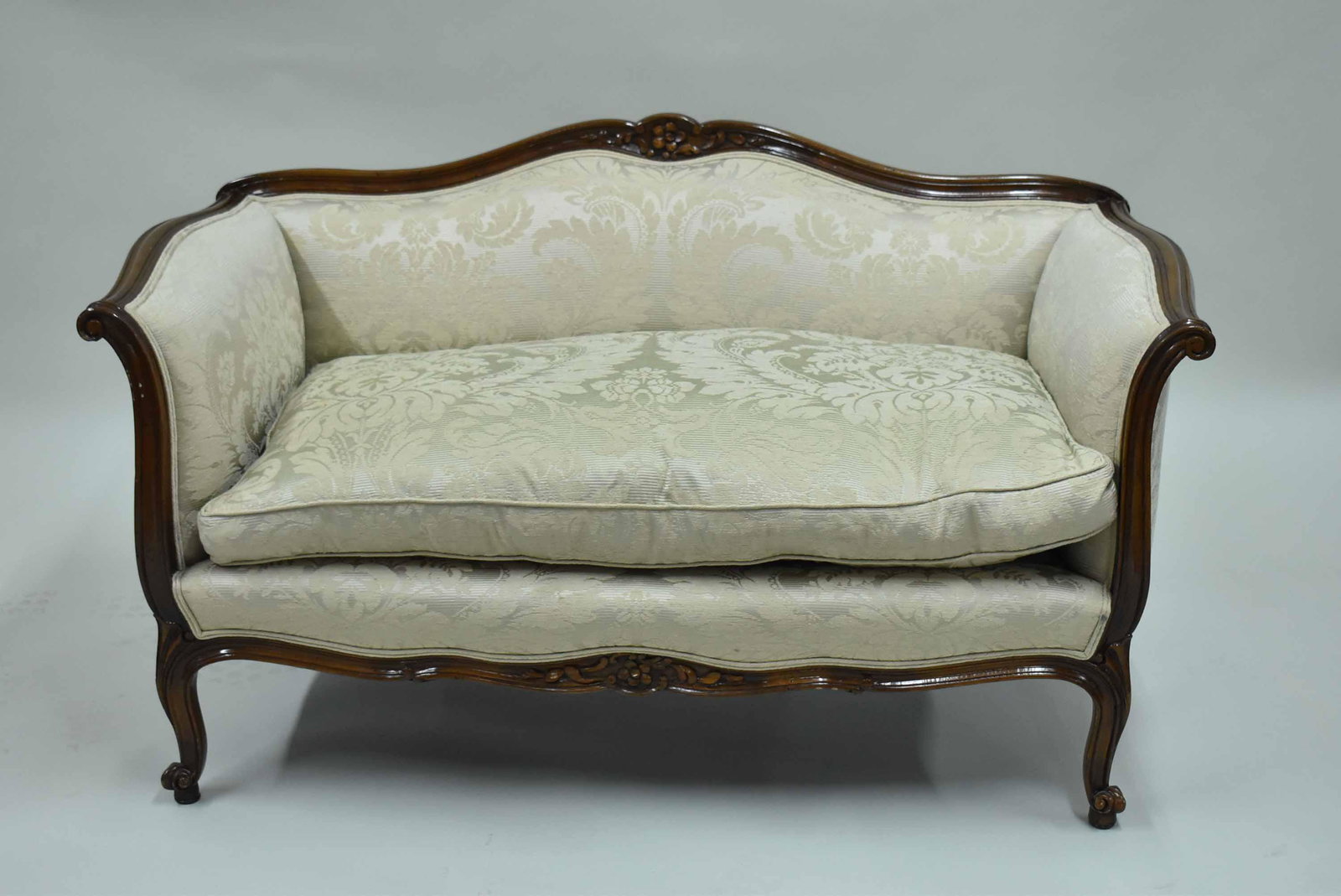 French Floral Carved Settee on Scroll Feet (1 of 6)