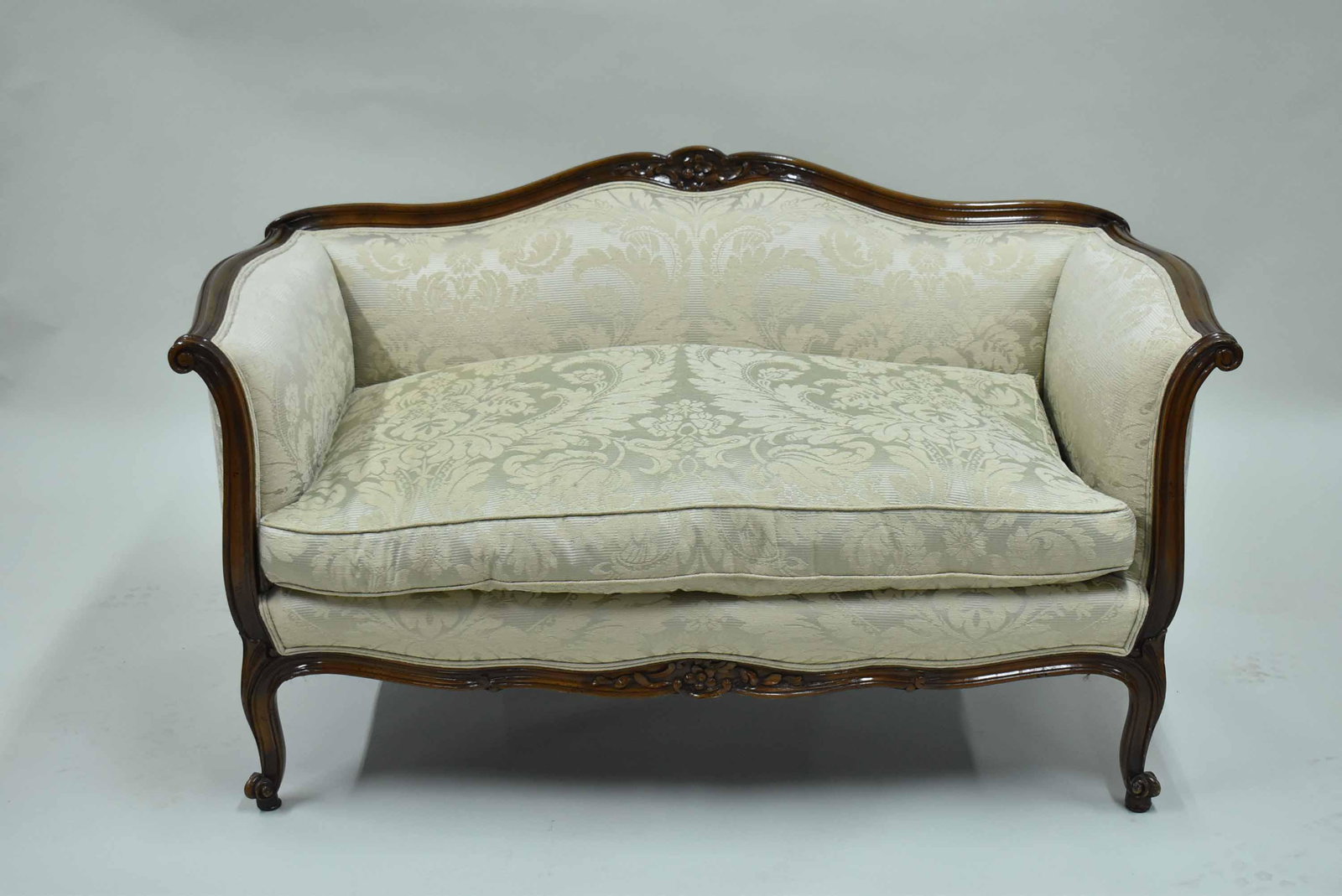 French Floral Carved Settee on Scroll Feet (1 of 7)