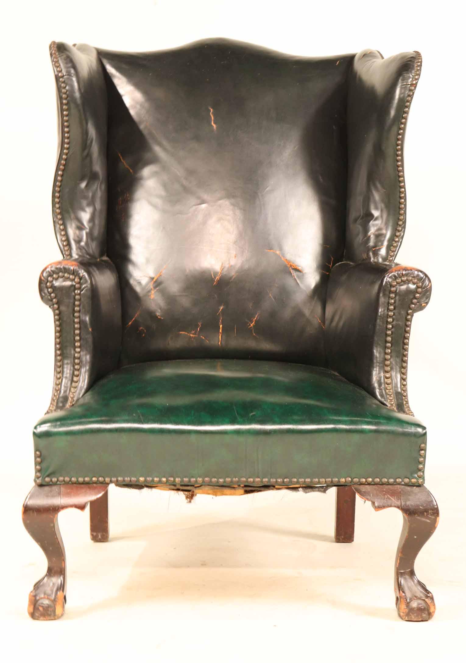 Chippendale Style Green-Leather Upholstered Chair (1 of 8)