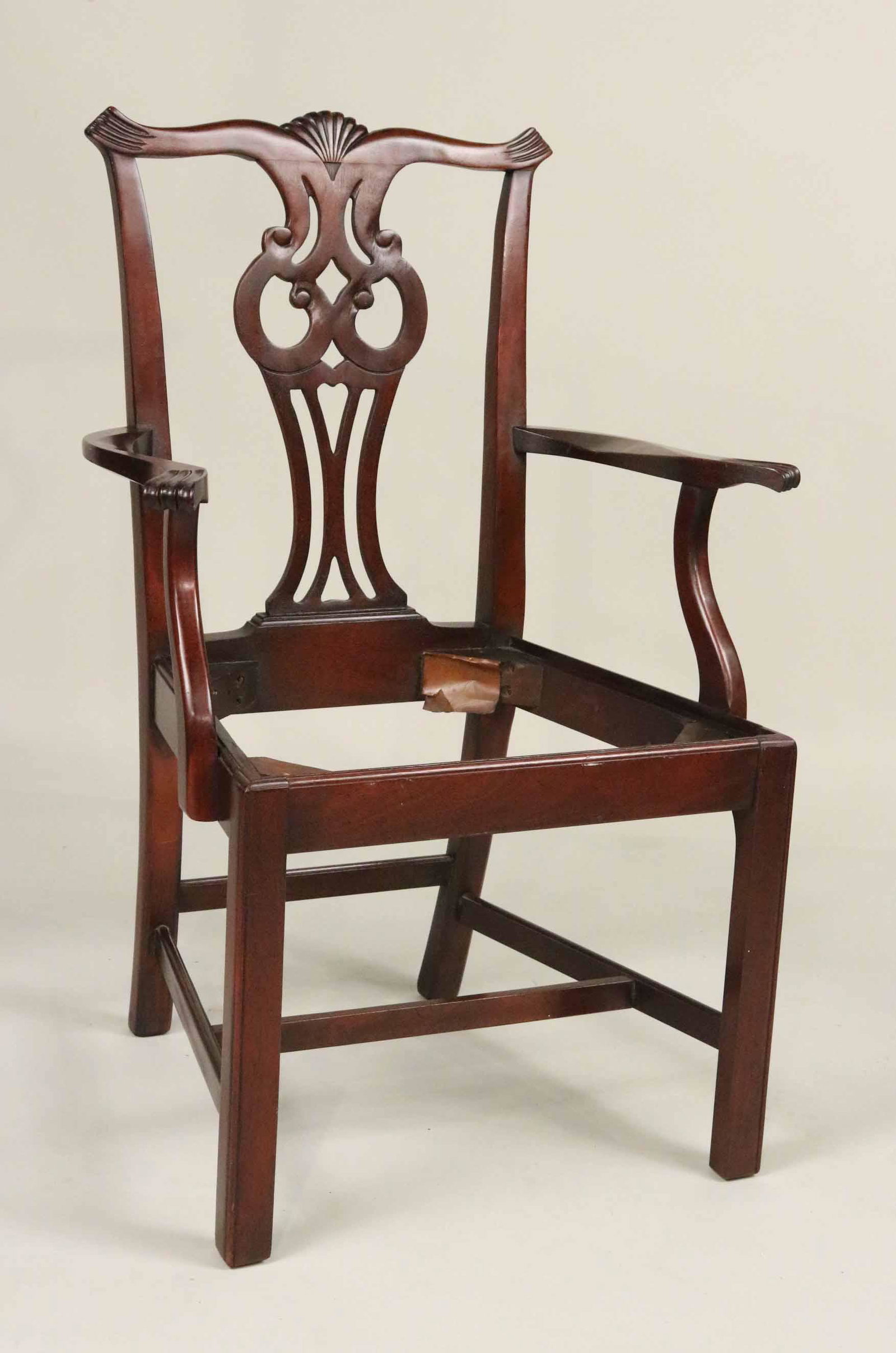George III Style Mahogany Open Armchair: English Taste, 20th C. Lacking slip seat. 39"h Provenance: Property from the Estate of William Hodgins, Boston, Massachusetts