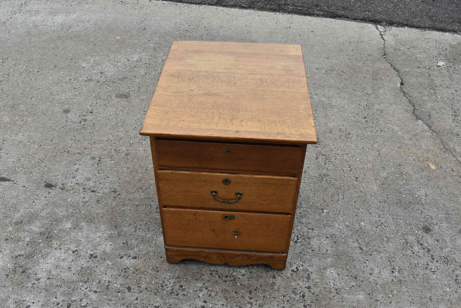 Figured Oak Three-Drawer Side Cabinet (1 of 6)