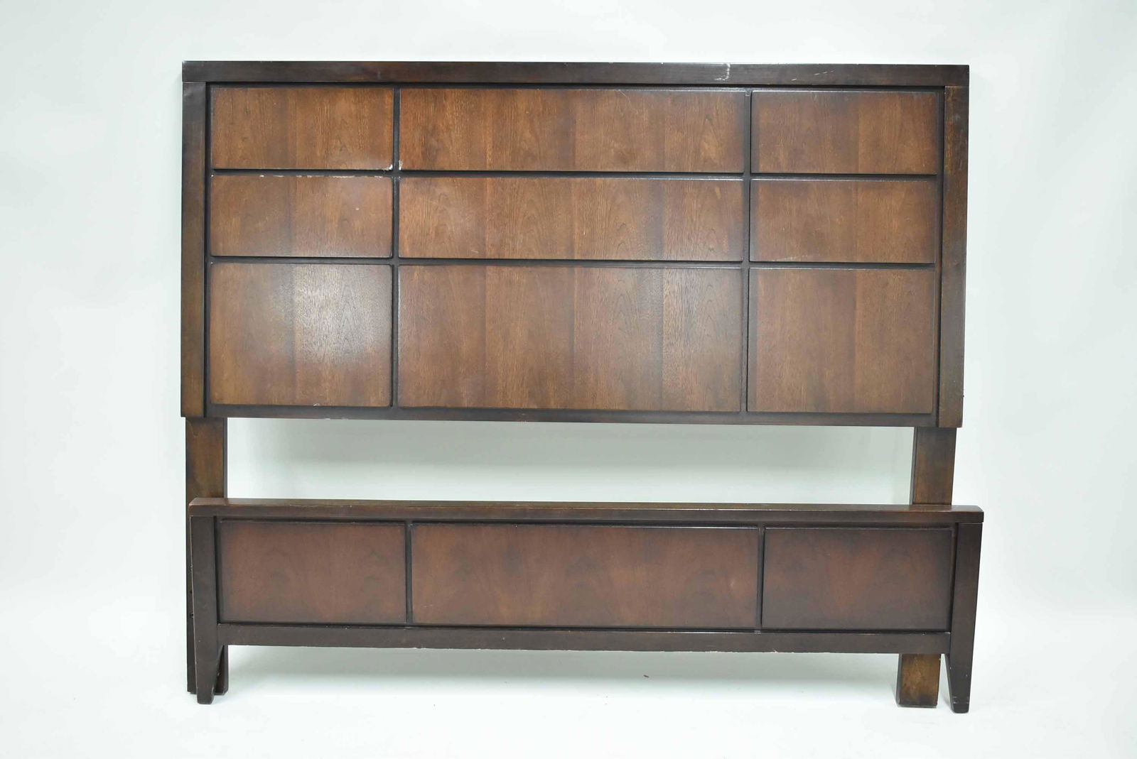 Contemporary Dark Stained Queen Size Bed (1 of 3)