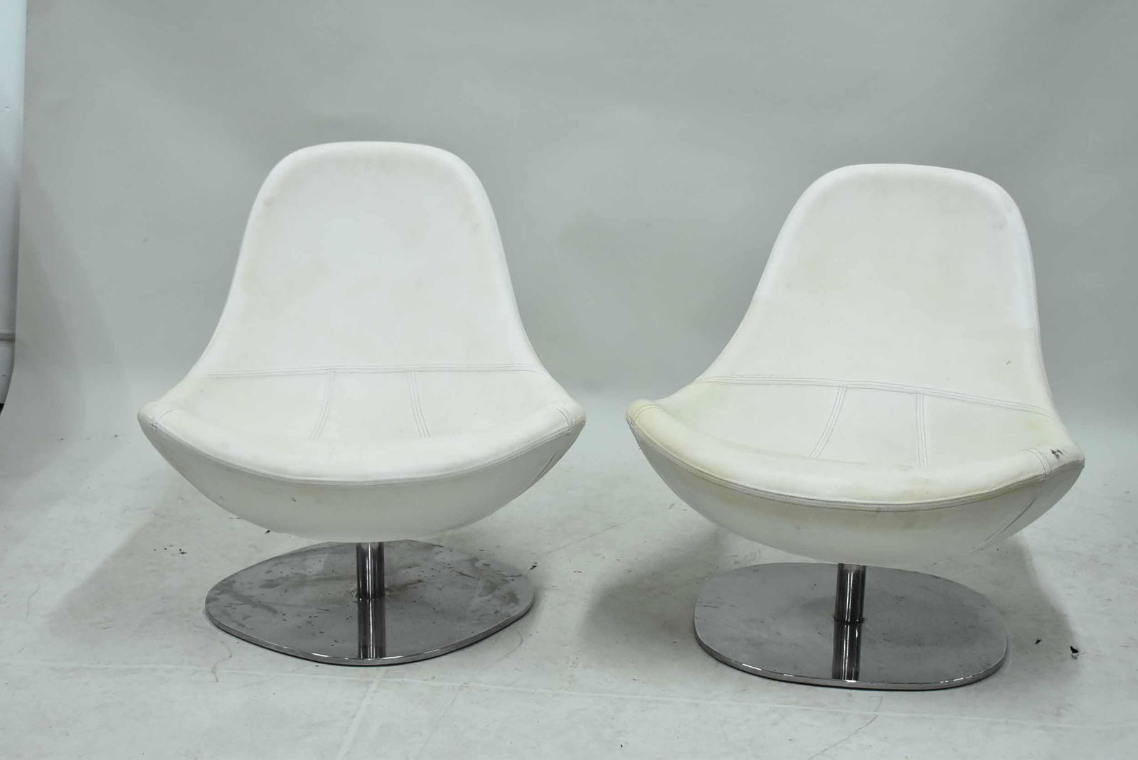 Pair of White Leather Bucket Seat Swivel Chairs (1 of 6)