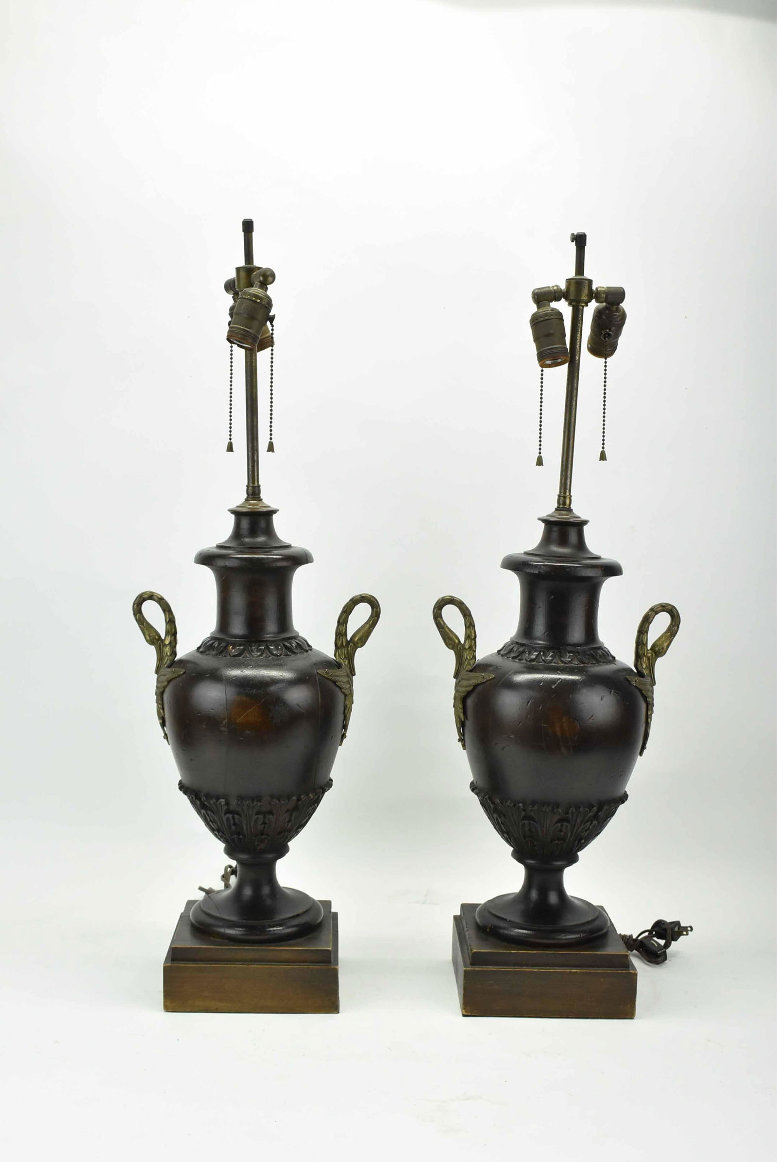 Pair of Antique Carved Wood Baluster Table Lamps (1 of 9)
