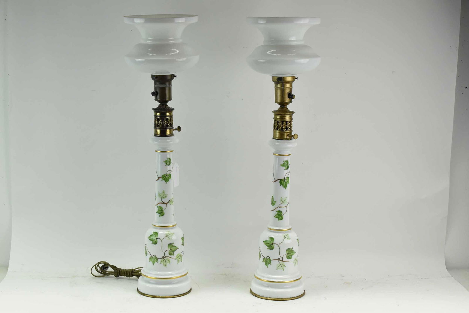 Pair French Style White Opaline Glass Table Lamps (1 of 8)