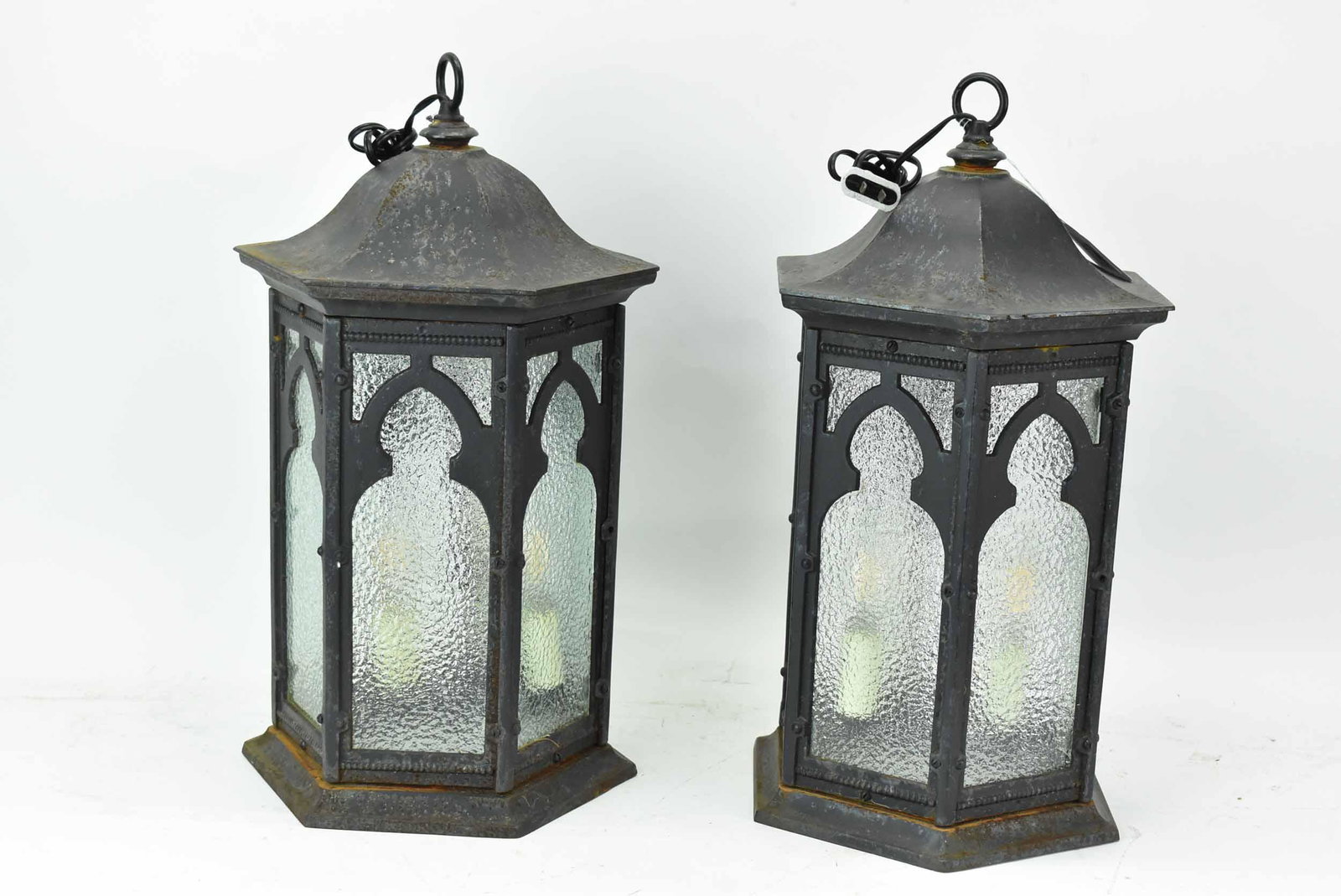 Pair of Black-Painted Iron Hexagonal Lanterns (1 of 6)