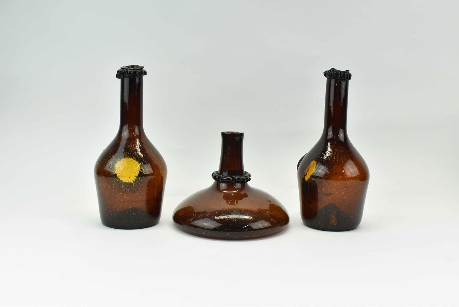 3 Hand Blown Amber Bottles (1 of 7)