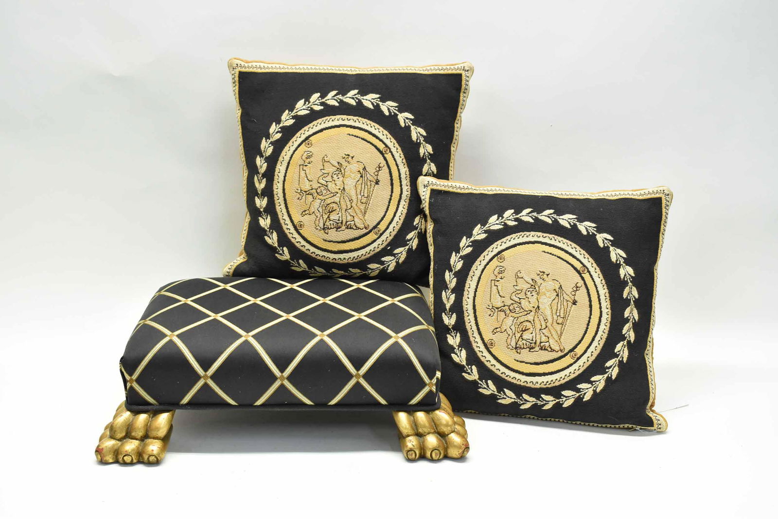 Upholstered Gilt Claw Foot Stool (1 of 10)