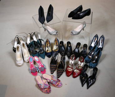 Seventeen Pairs of Ladies Dress Shoes: Including, Sergio Rossi, Nina, Caparros, Rene Caovilla, Anne Klein, Taryn Rose, Gina, Nine West, and Stuart Weitzman. Mostly 8 and 8.5 or 38 and 38.5. Wear, Used condition. Property from a Short Hills